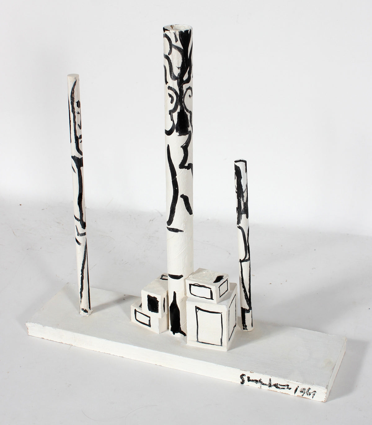 Modernist Monochrome Sculpture&lt;br&gt;1969 Gouache on Wood&lt;br&gt;&lt;br&gt;#50838