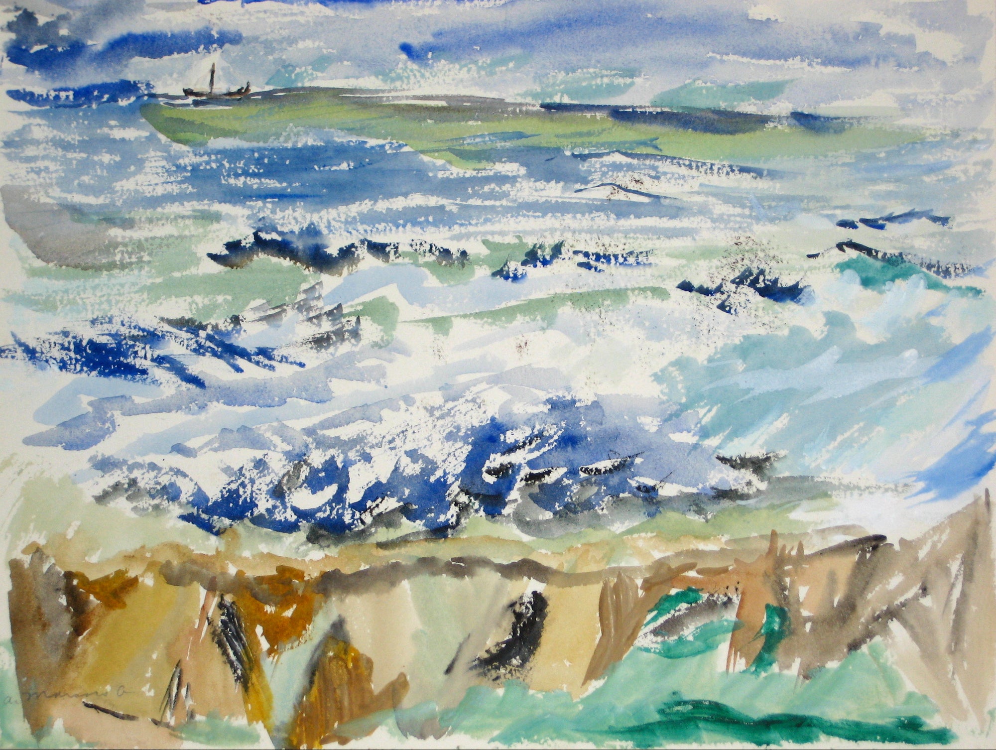 Expressionist Coastal Scene<br>Pastel, 1966<br><br>#15104