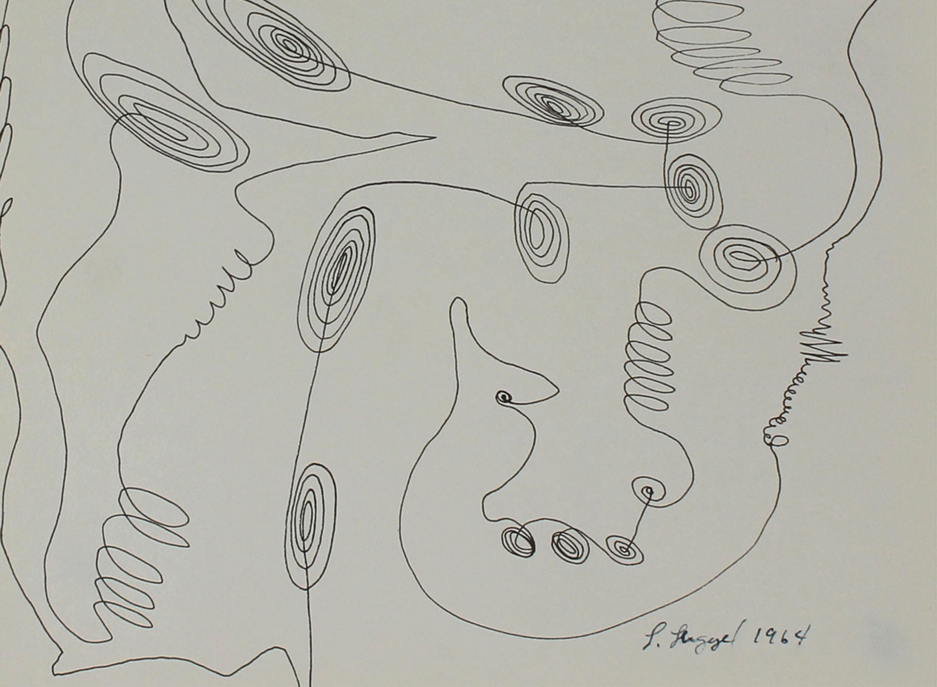 Modernist Abstracted Spiral Drawing<br>1964 Ink on Paper<br><br>#56762