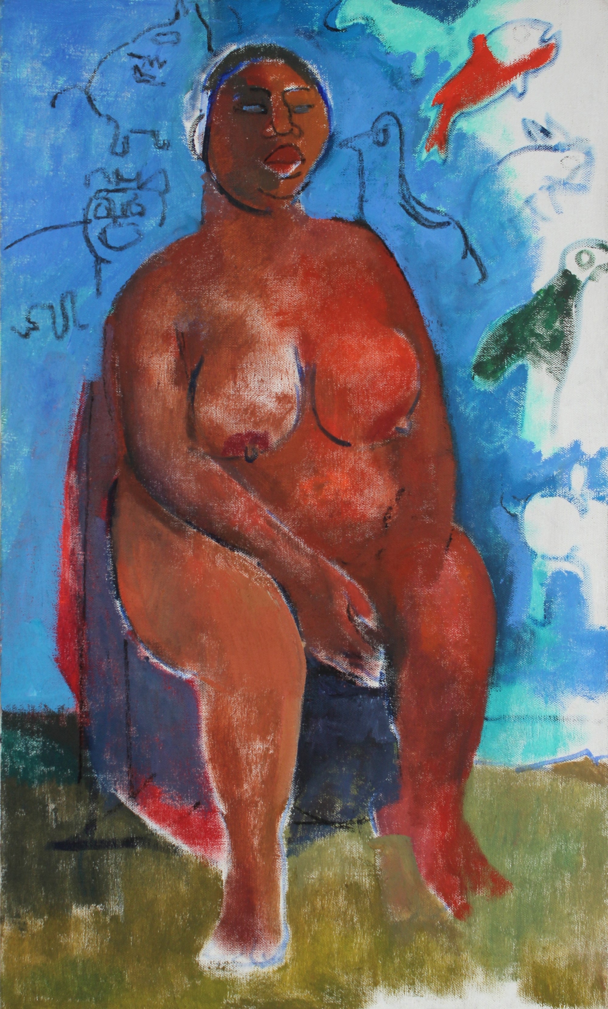 Surrealistic Colorful Nude <br>Mid 20th Century Oil <br><br>#59318
