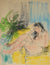Seated Expressionist Nude Female Figure <br>20th Century Pastel and Ink <br><br>#61725