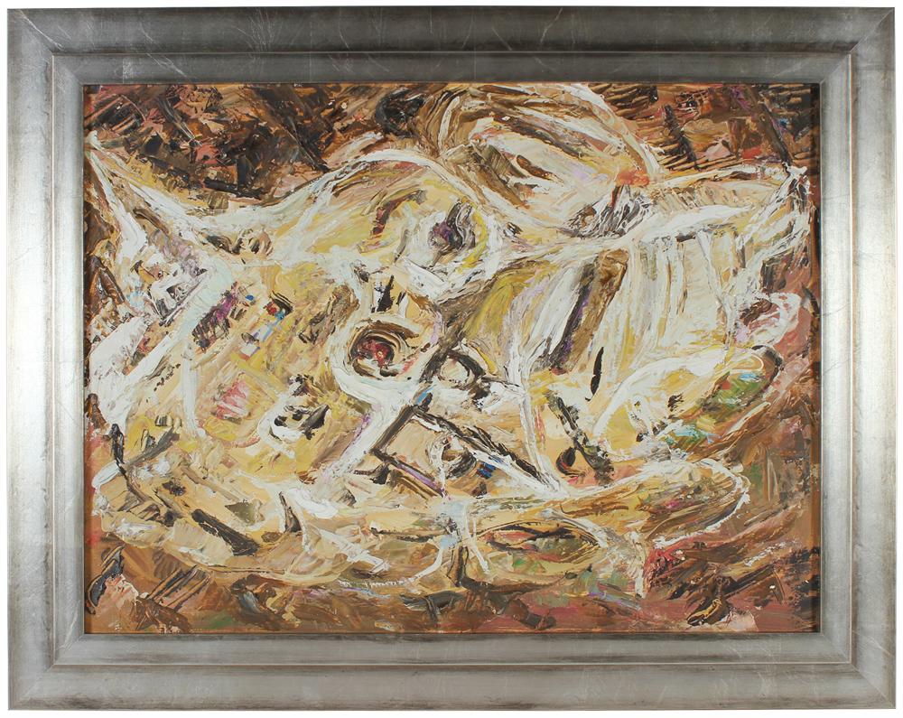 Cream-Colored Abstract Expressionist Oil<br> Mid - Late 20th Century<br><br>#67681