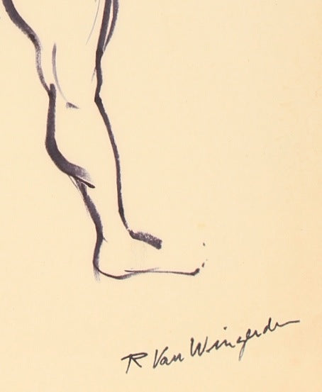 Expressionist Standing Nude <br>1940-60s Ink <br><br>#4593
