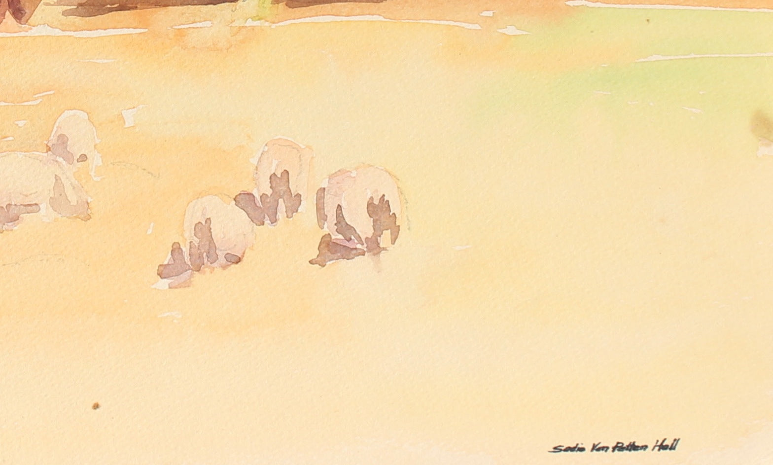 Watercolor Landscape with Sheep<br>Mid Century<br><br>#88037