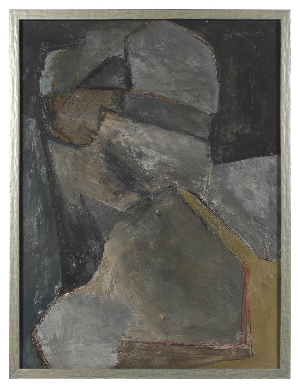 Abstract Expressionist Study in Blue & Gray<br>1950-60s Paint<br><br>#89117