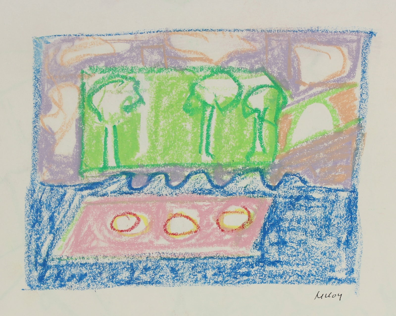 Bright & Abstracted Seascape <br>Mid 20th Century Pastel <br><br>#91426