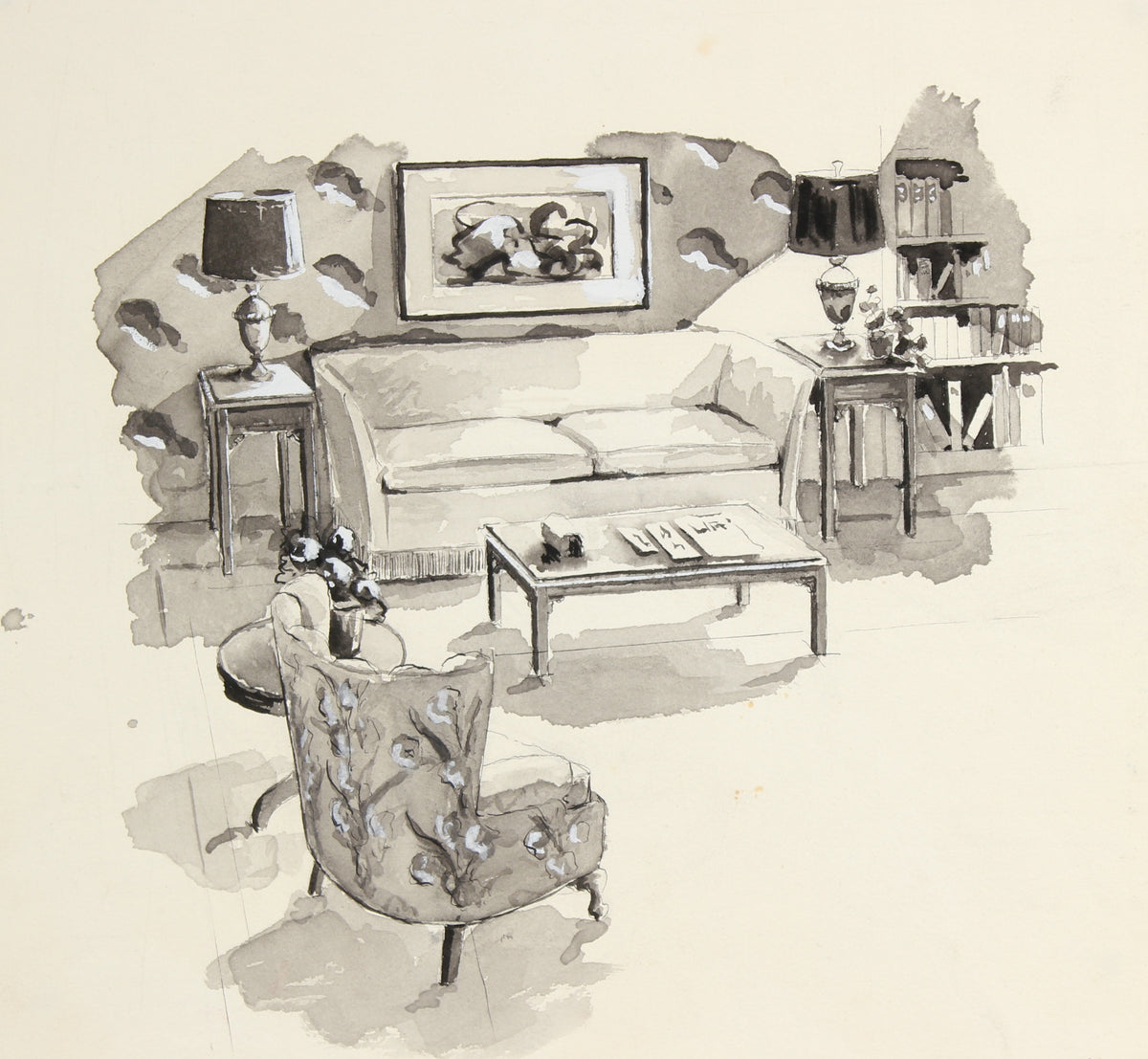 Living Room Interior &lt;br&gt;Mid Century Ink &lt;br&gt;&lt;br&gt;#91496