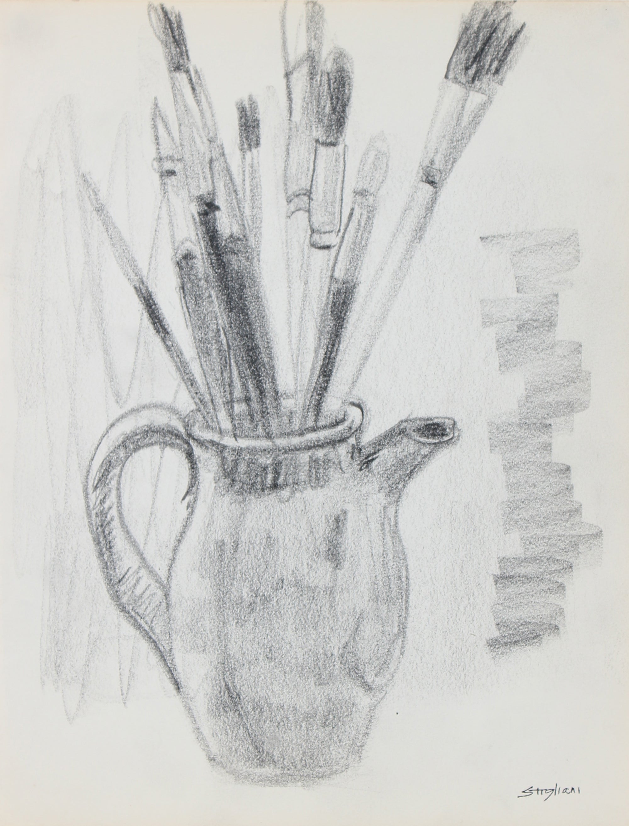 Still Life Drawing of Paint Brushes <br>Mid-Late 20th Century Graphite <br><br>#95061