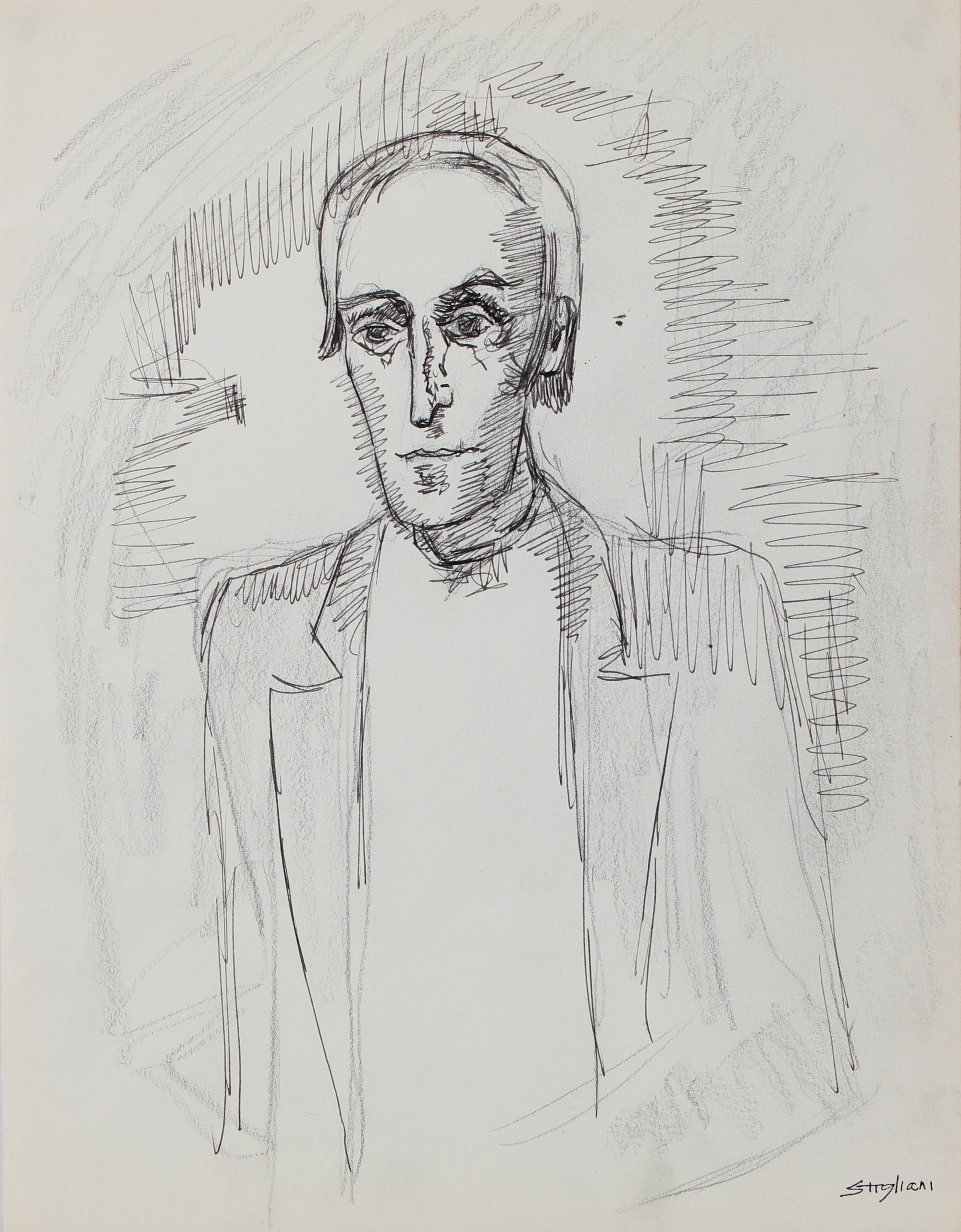 Portrait Drawing of Man <br>December 28 1971 Graphite and Ink <br><br>#95075
