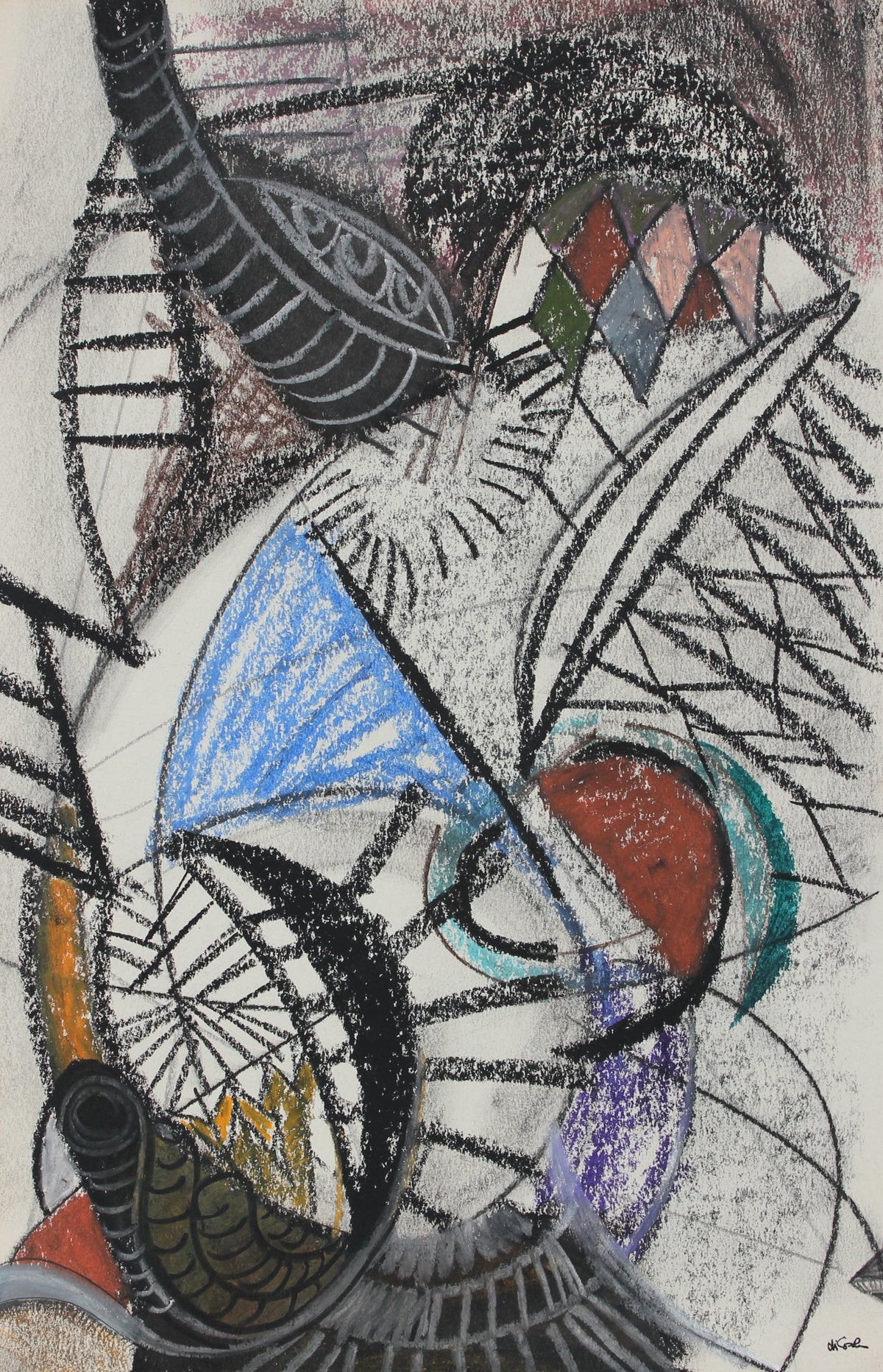 Moody Geometric Abstract &lt;br&gt;Mid-Late 20th Century Graphite, Charcoal, and Pastel &lt;br&gt;&lt;br&gt;#95758