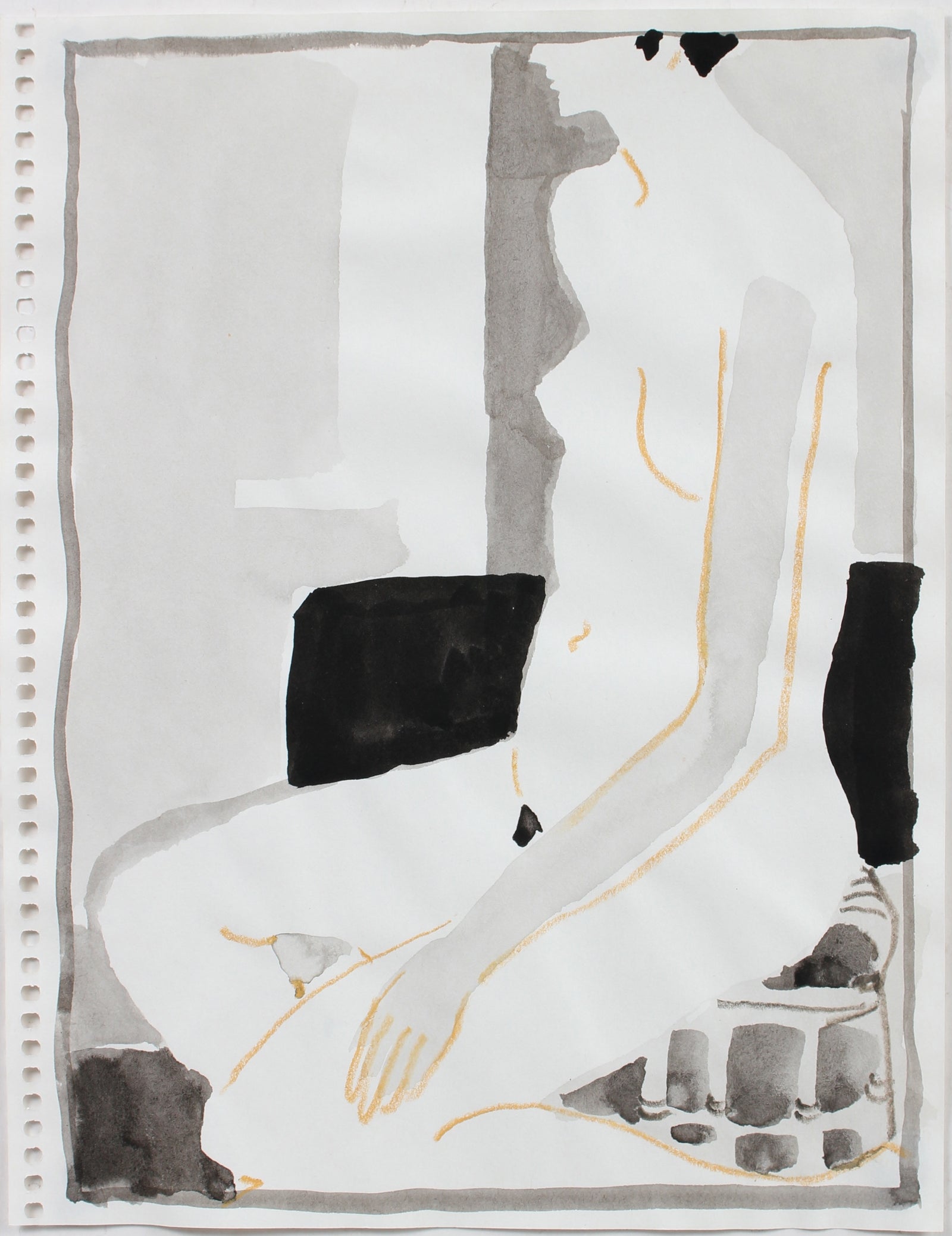 Seated Female Nude Studio Drawing <br>20th Century Mixed Media <br><br>#96675