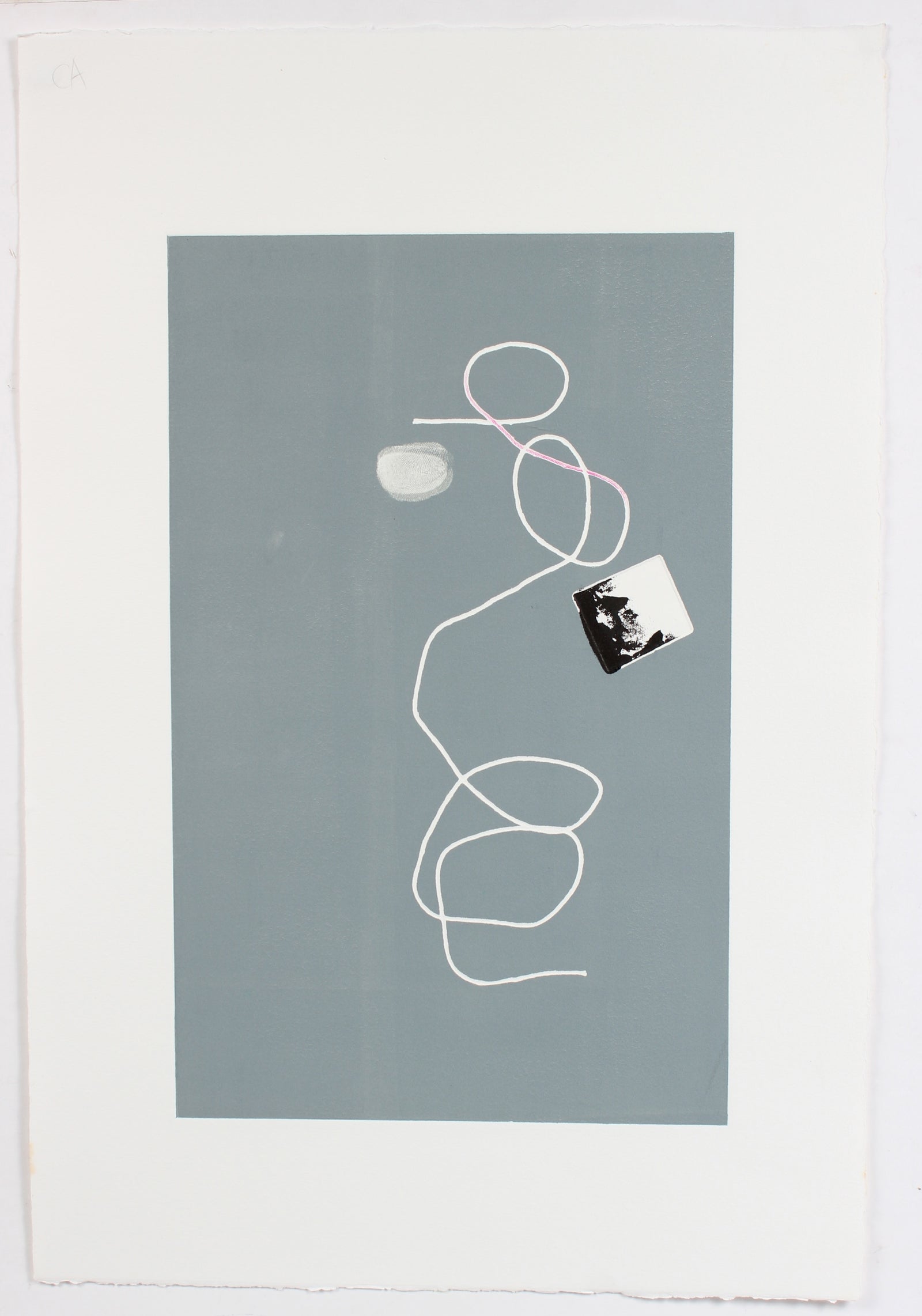 Cool-Toned Minimalist Abstract<br> 20th Century Monotype<br><br>#A2244