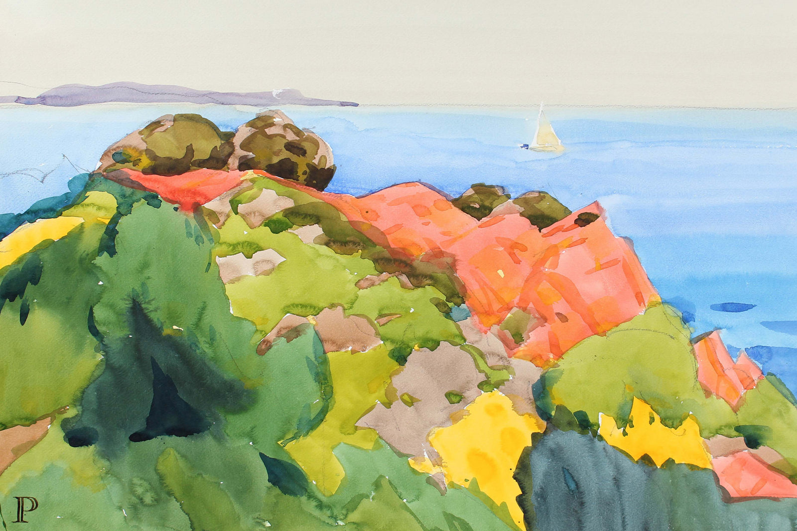 <i>The Lerins Islands</i> <br>20th Century Watercolor <br><br>#A3555