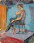 Modernist Seated Model <br>Mid Century Oil <br><br>#A3879