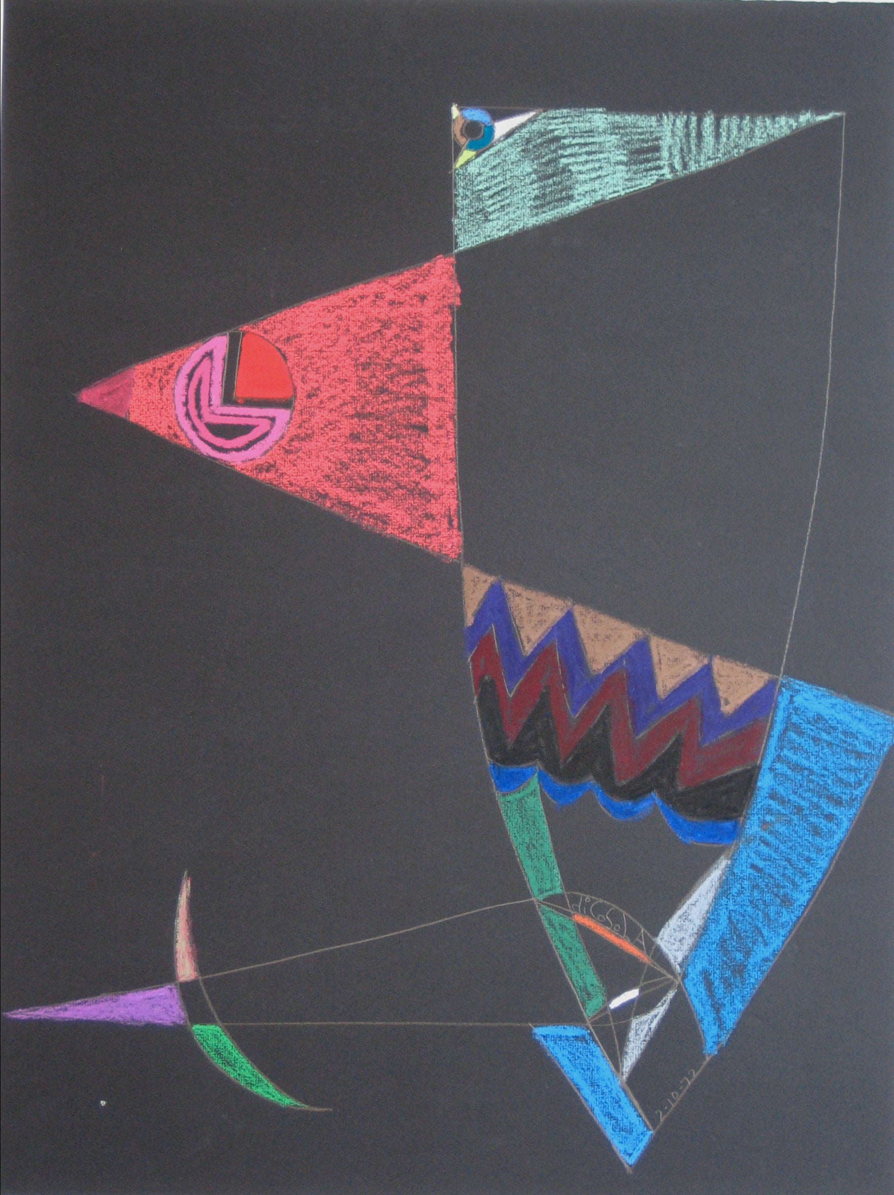 Colorful Abstract Pastel <br>1972 Graphite and Pastel <br><br>#17052