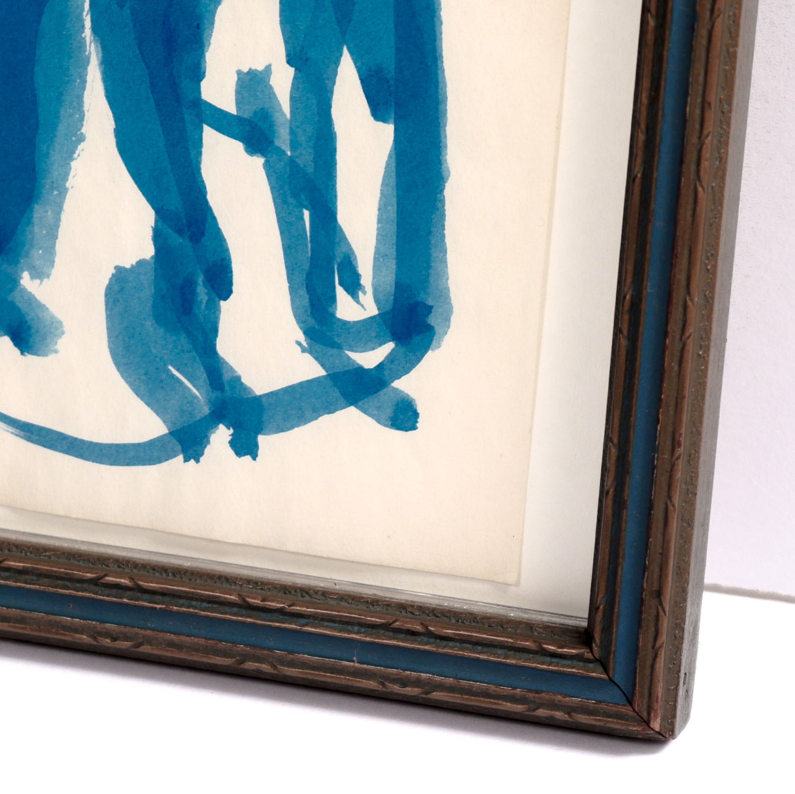 Blue Figures in Abstraction <br>Mid Century Ink Wash <br><br>#11822