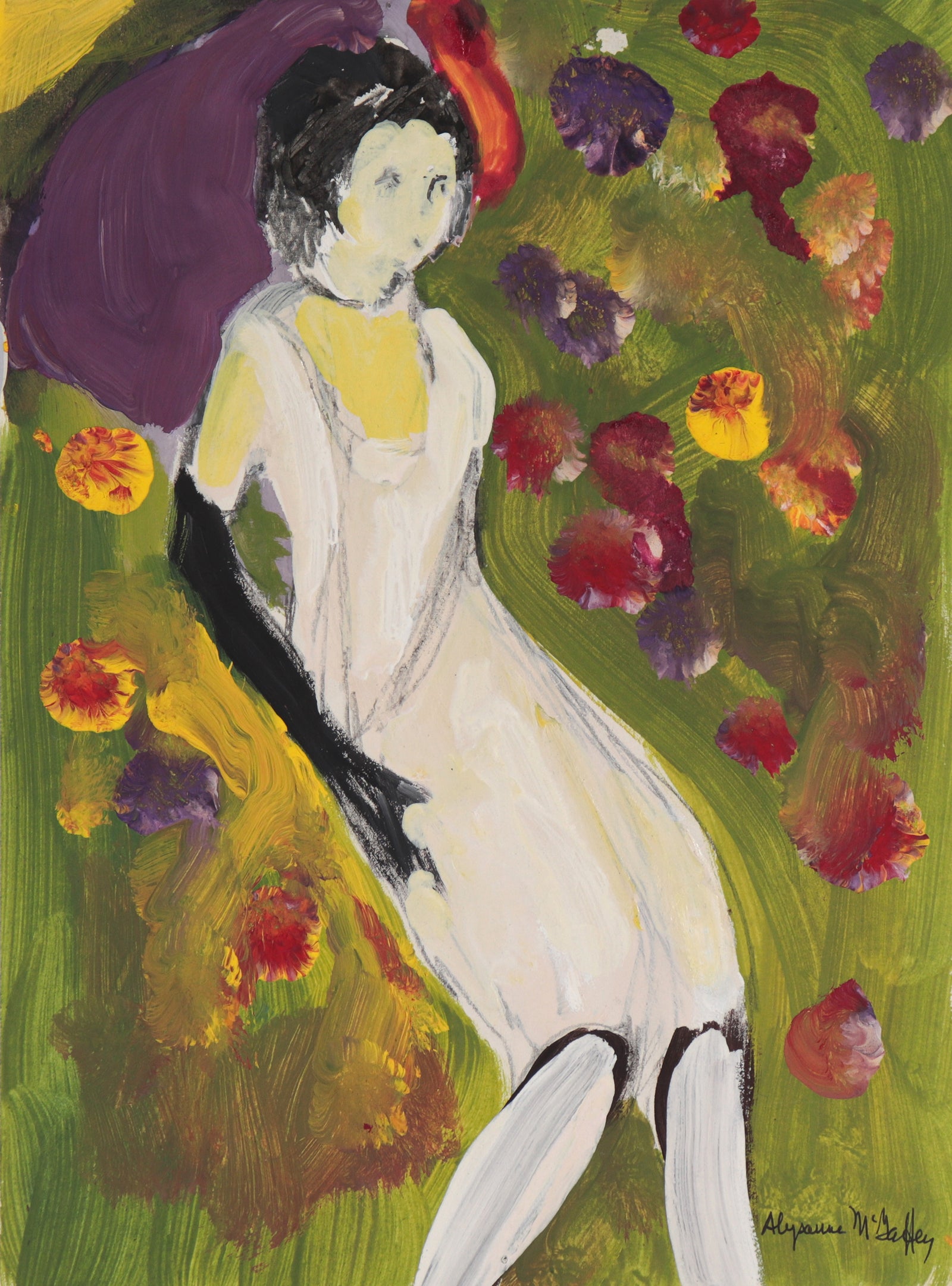 Bay Area Figurative Woman in White <br>1950-60s Distemper <br><br>#12661