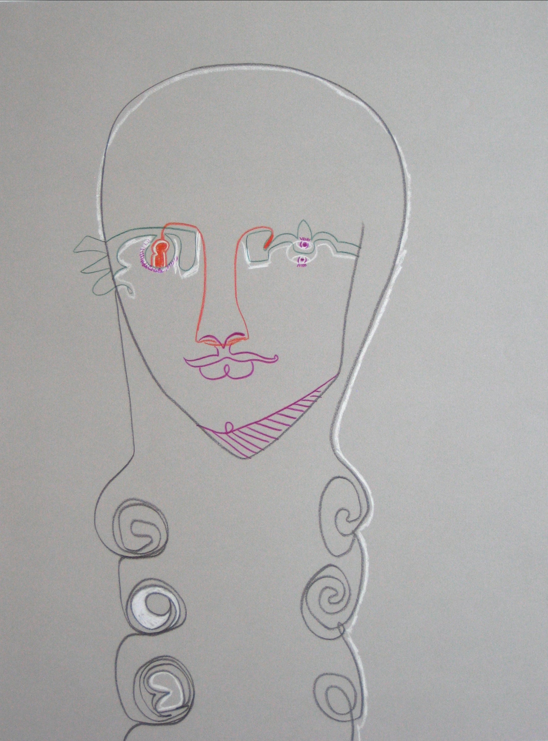 Surreal Figure with Swirls <br>20th Century Pastel & Colored Pencil <br><br>#17029