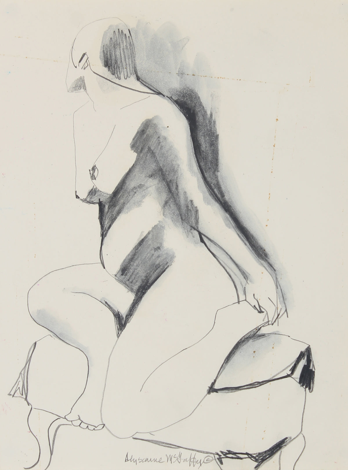 Female Nude Sketch &lt;br&gt;1950-60s Distemper &amp; Charcoal &lt;br&gt;&lt;br&gt;#23138