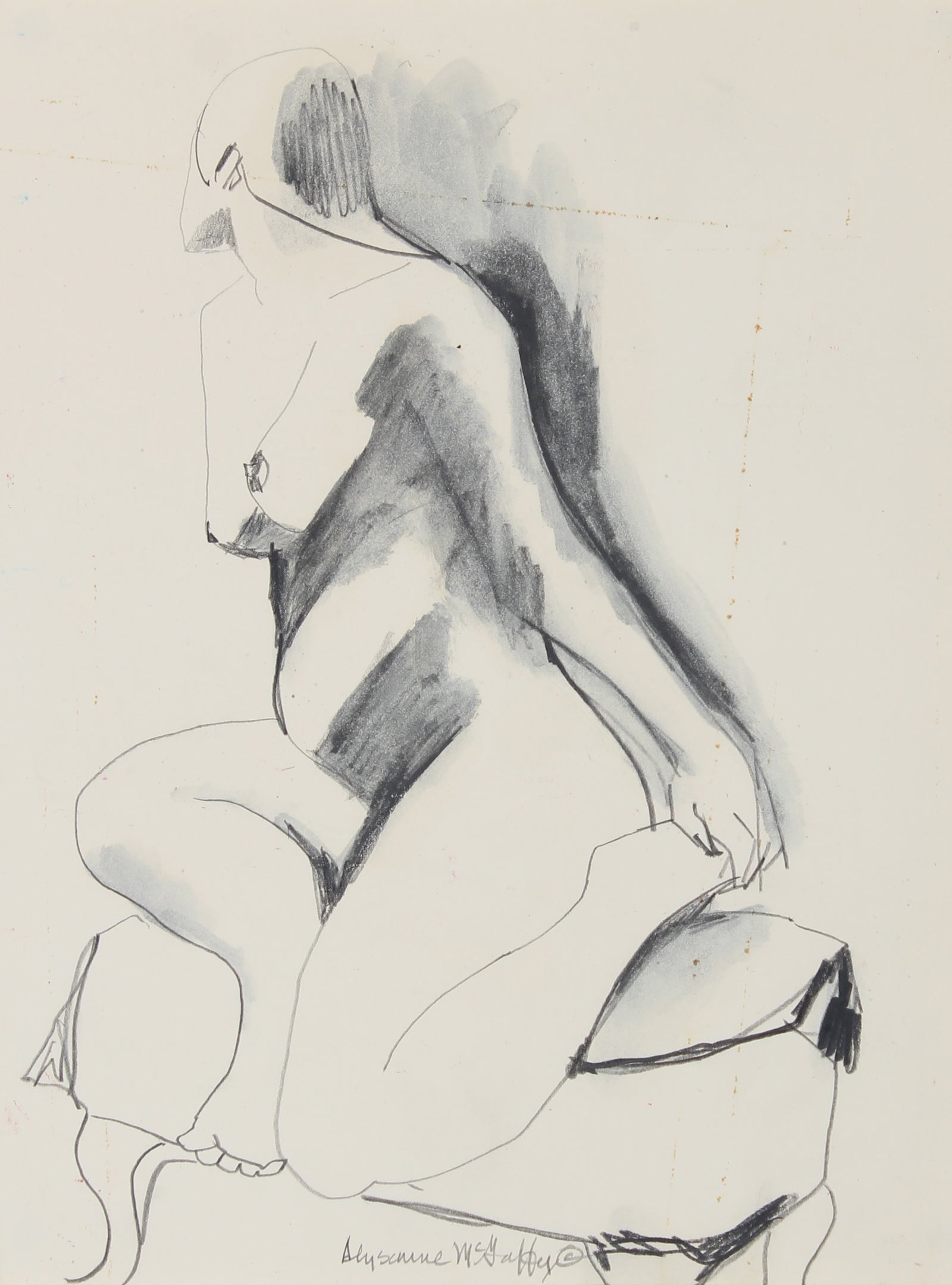 Female Nude Sketch <br>1950-60s Distemper & Charcoal <br><br>#23138