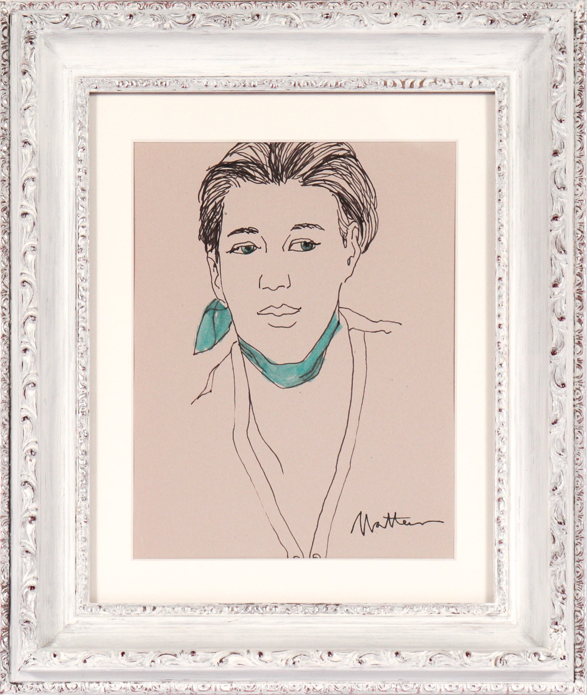 Portrait of a Woman in a Blue Scarf<br>20th Century Ink<br><br>#29605