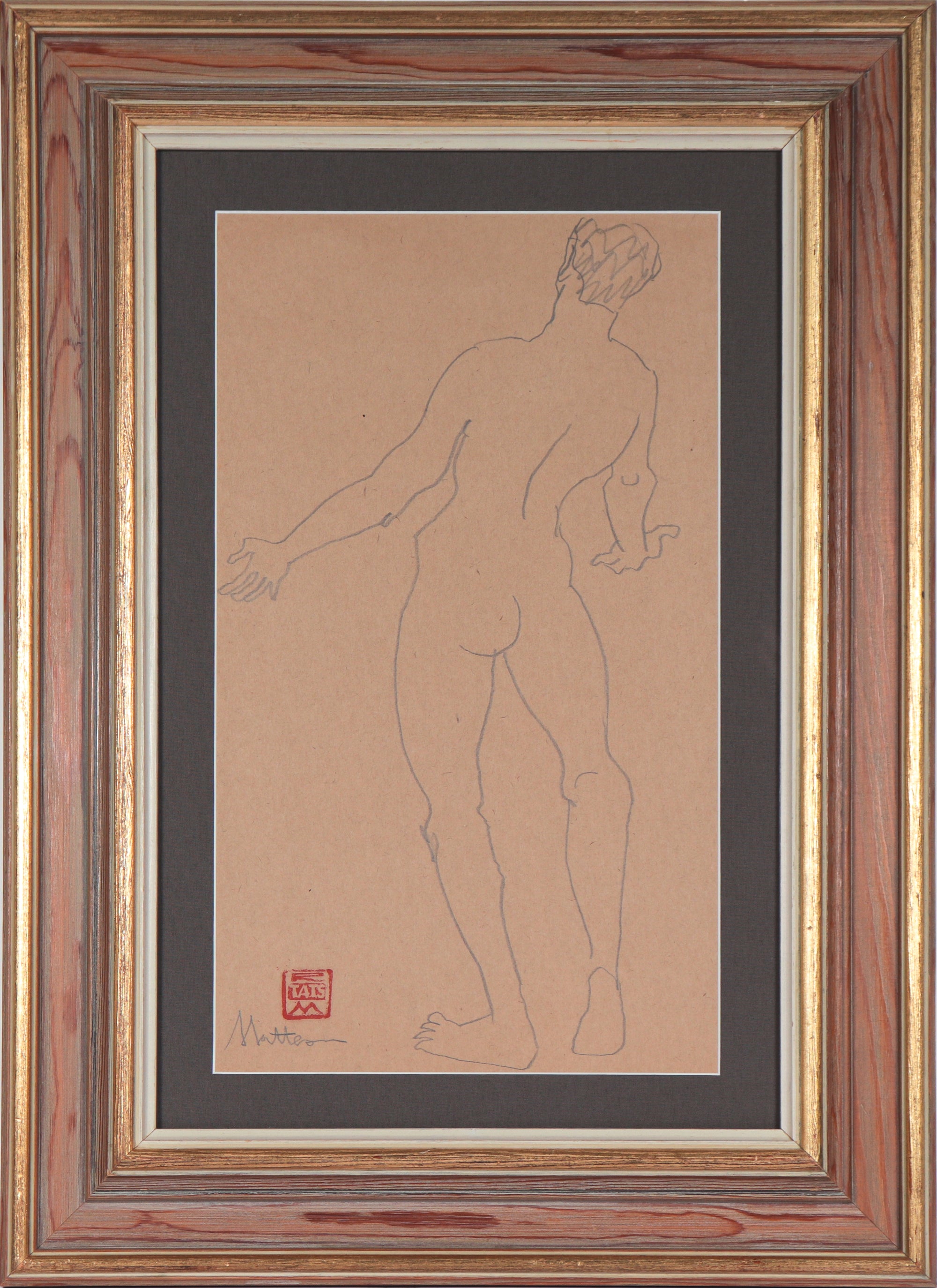 Expressive Male Nude Study<br>20th Century Graphite<br><br>#29682