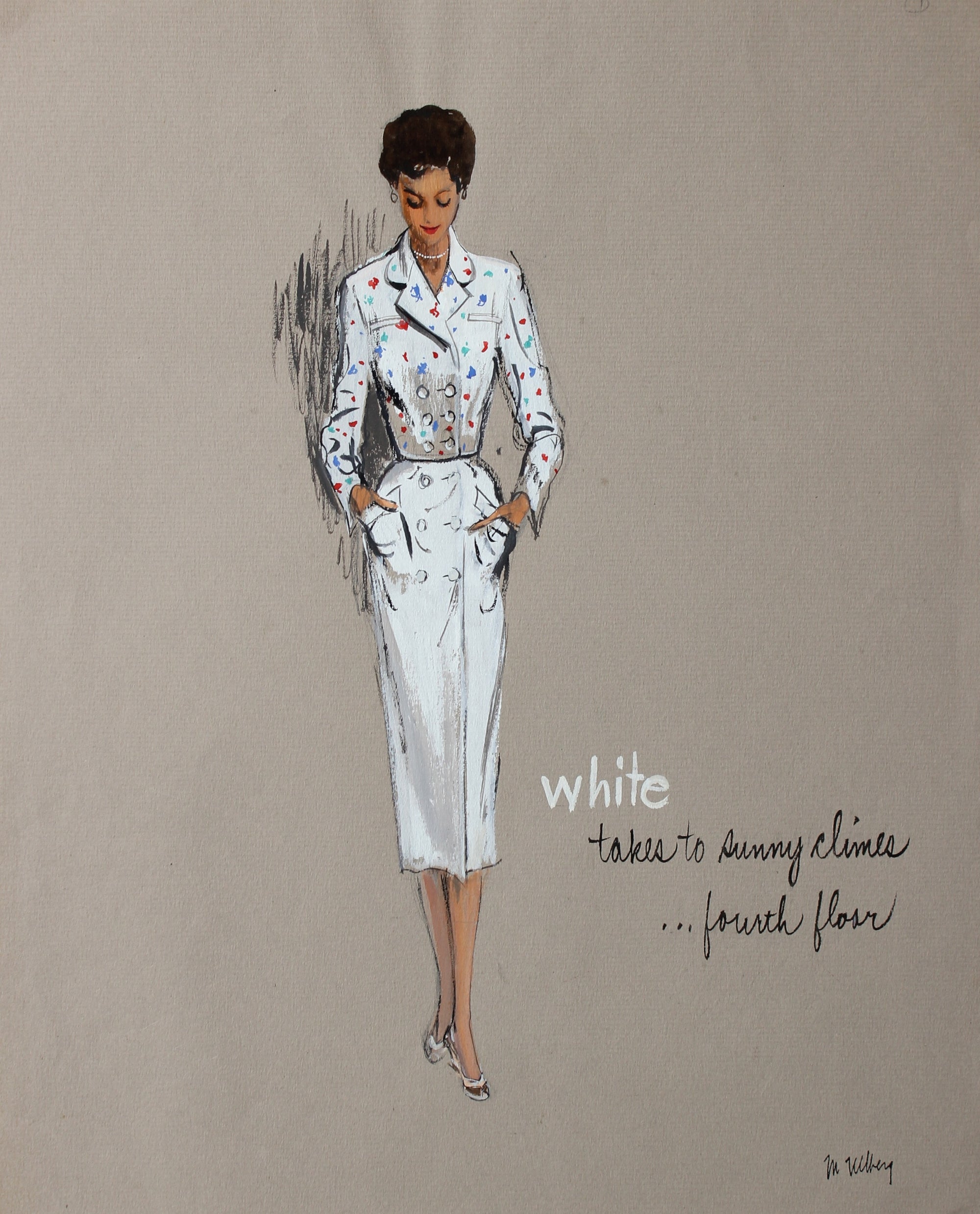 <i>White</i> <br>Mid Century Mixed Media Drawing <br><br>#3652