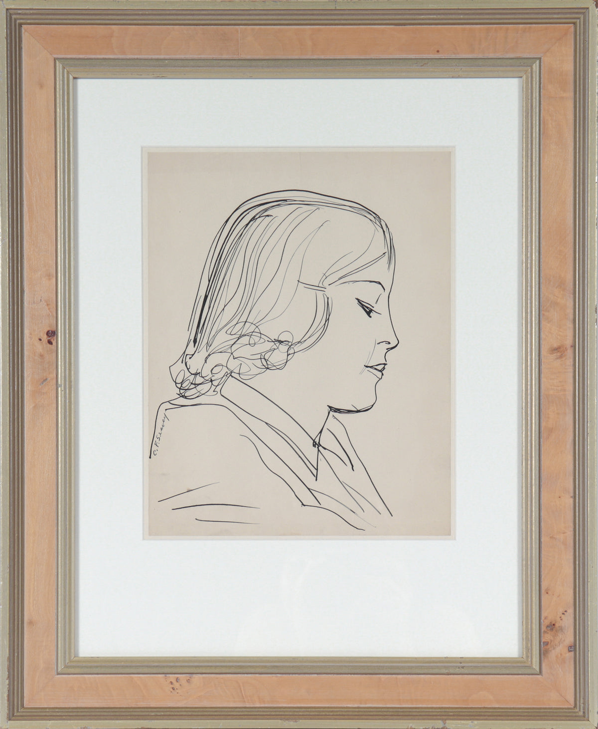 Female Portrait in Profile &lt;br&gt;Early 20th Century Ink &lt;br&gt;&lt;br&gt;#5614