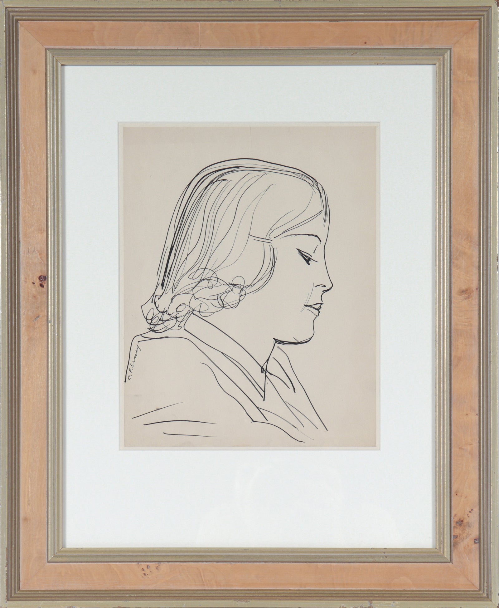 Female Portrait in Profile <br>Early 20th Century Ink <br><br>#5614