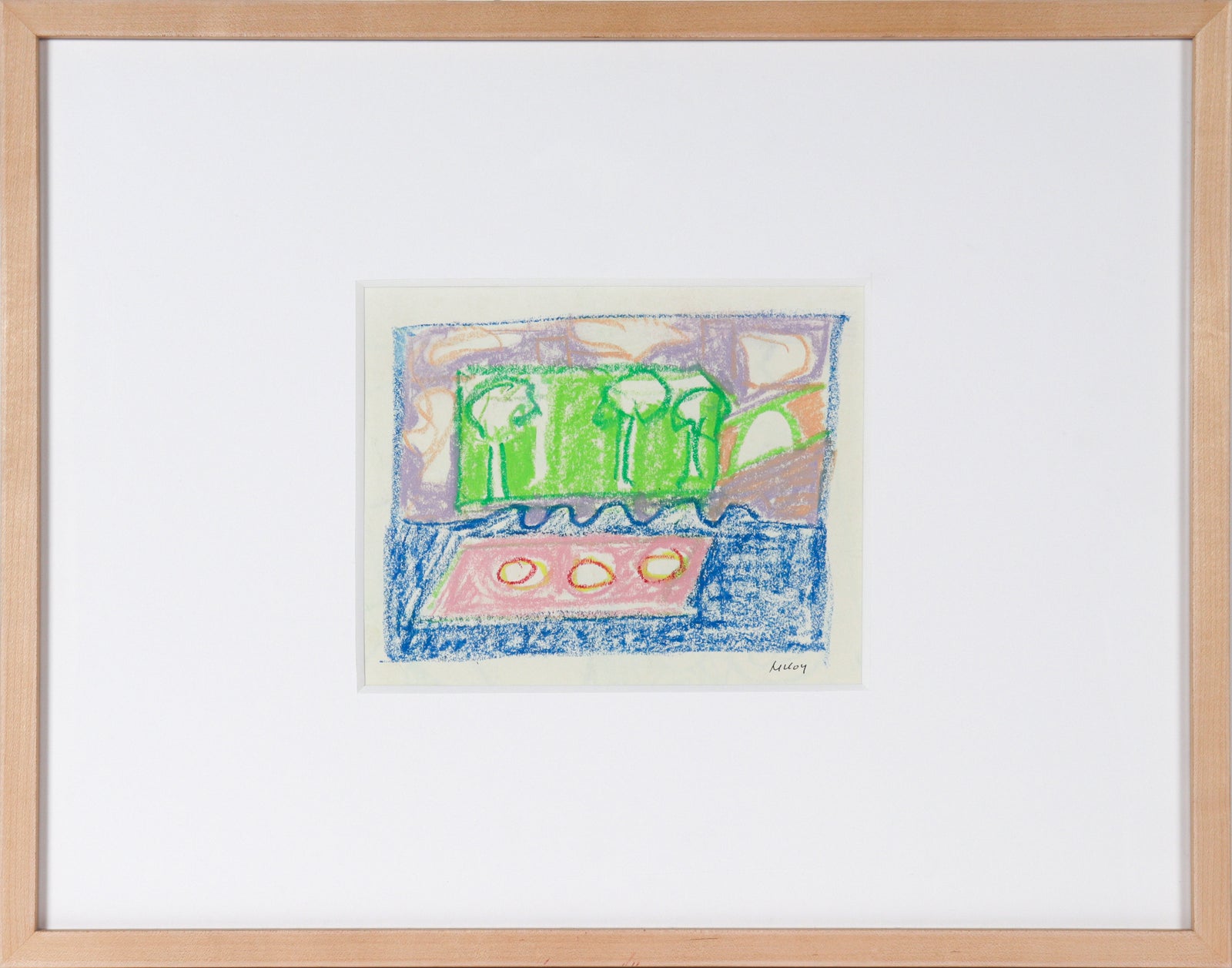 Bright & Abstracted Seascape <br>Mid 20th Century Pastel <br><br>#91426