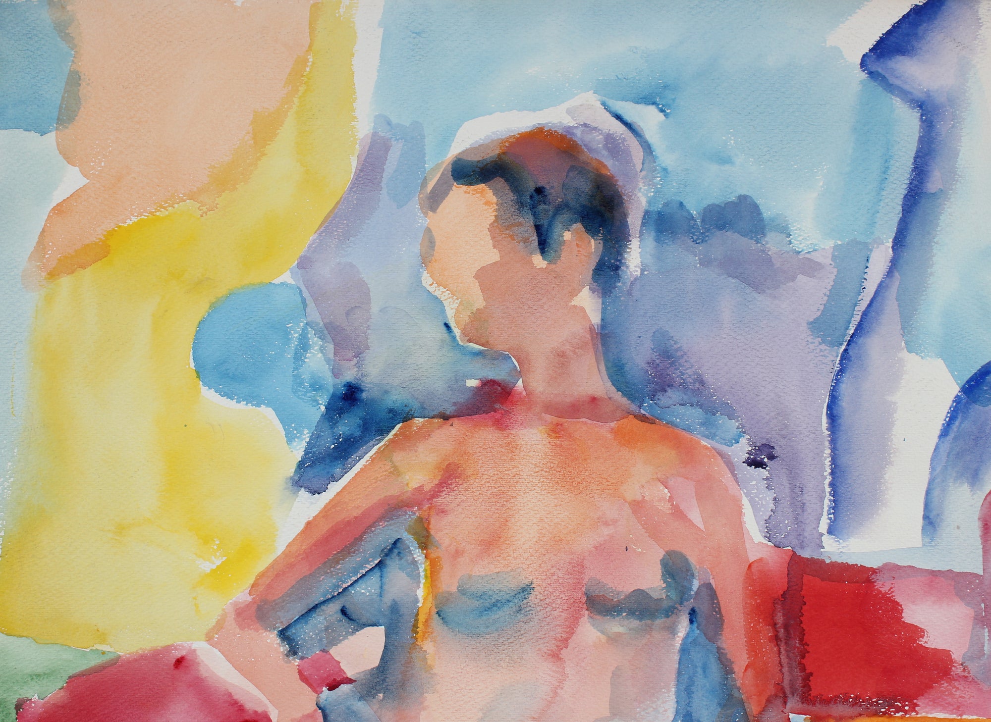 Colorful Seated Nude Figure <br>1960s Watercolor <br><br>#91446