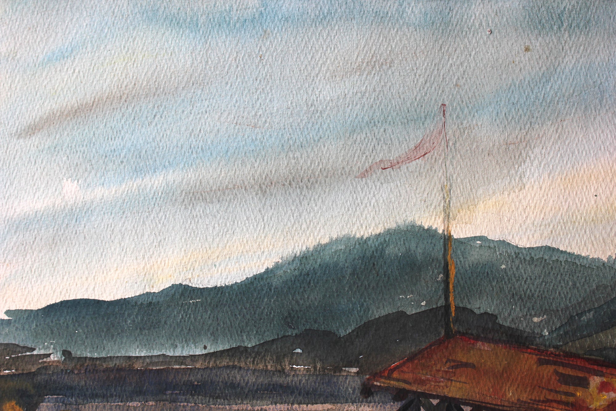 Industrial Harbor Scene <br>1960s Watercolor<br><br>#92593