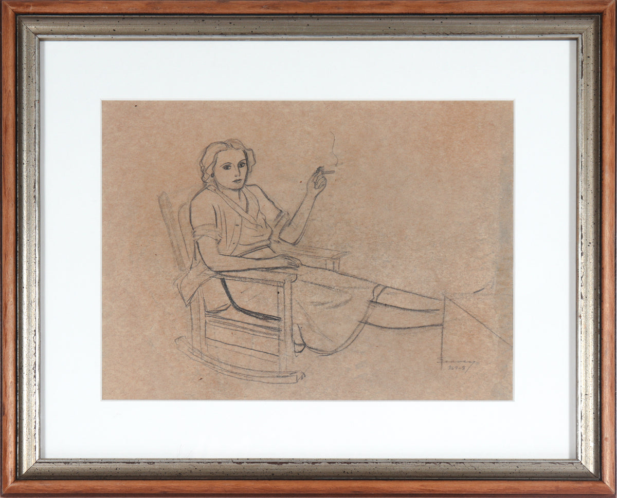Woman Smoking in a Rocking Chair&lt;br&gt;20th Century Graphite&lt;br&gt;&lt;br&gt;#9420