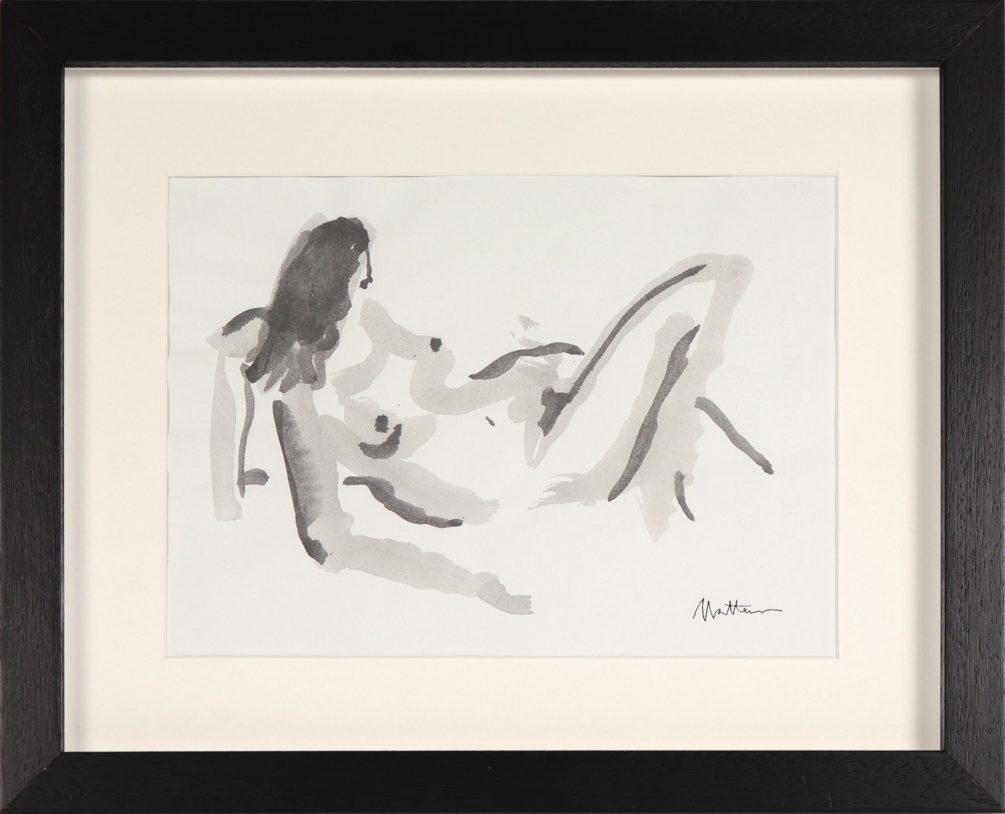 Reclining Female Nude <br>20th Century Ink Wash <br><br>#96553