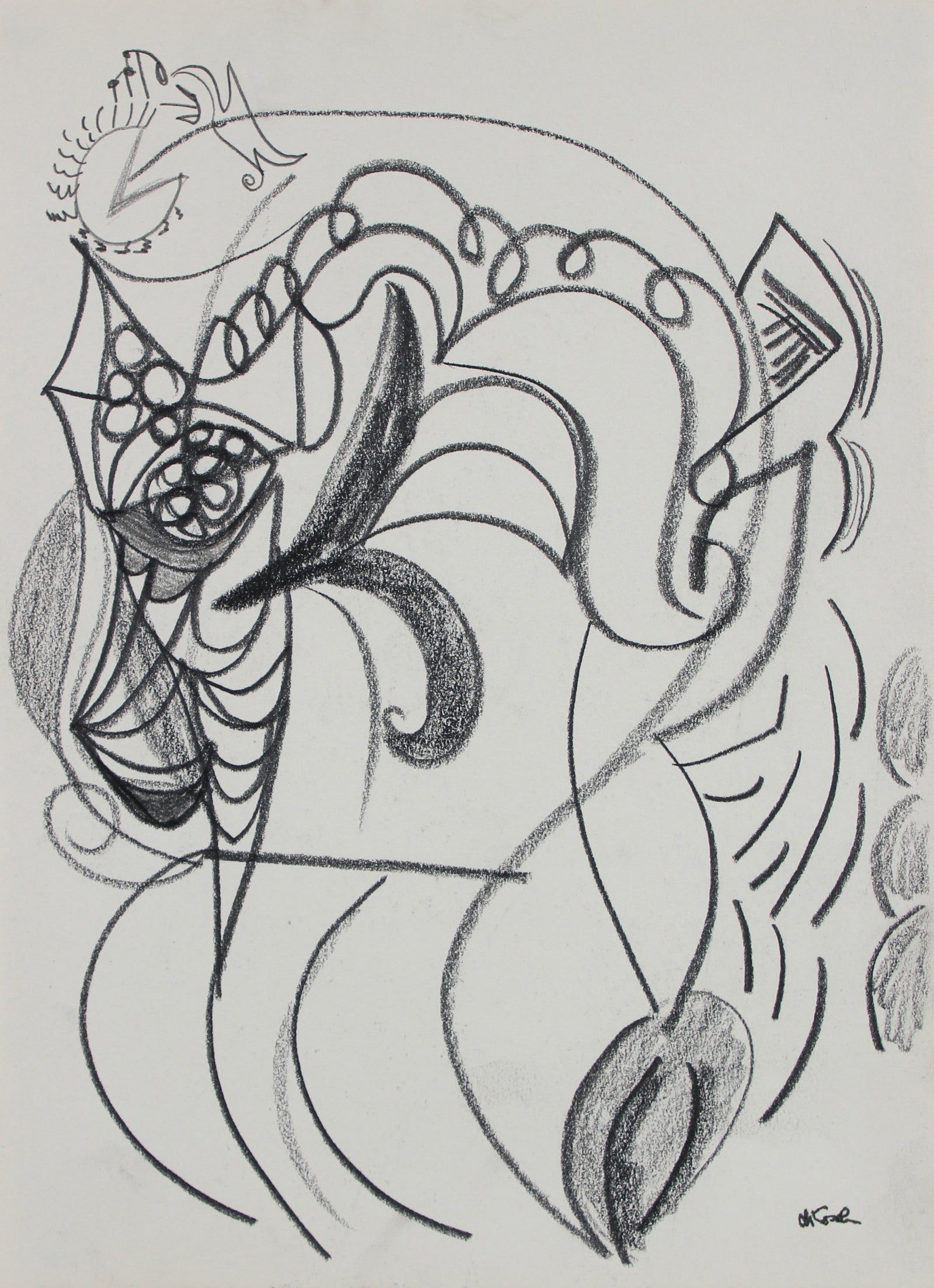 Surreal Monochrome Abstract <br>20th Century Graphite <br><br>#98842