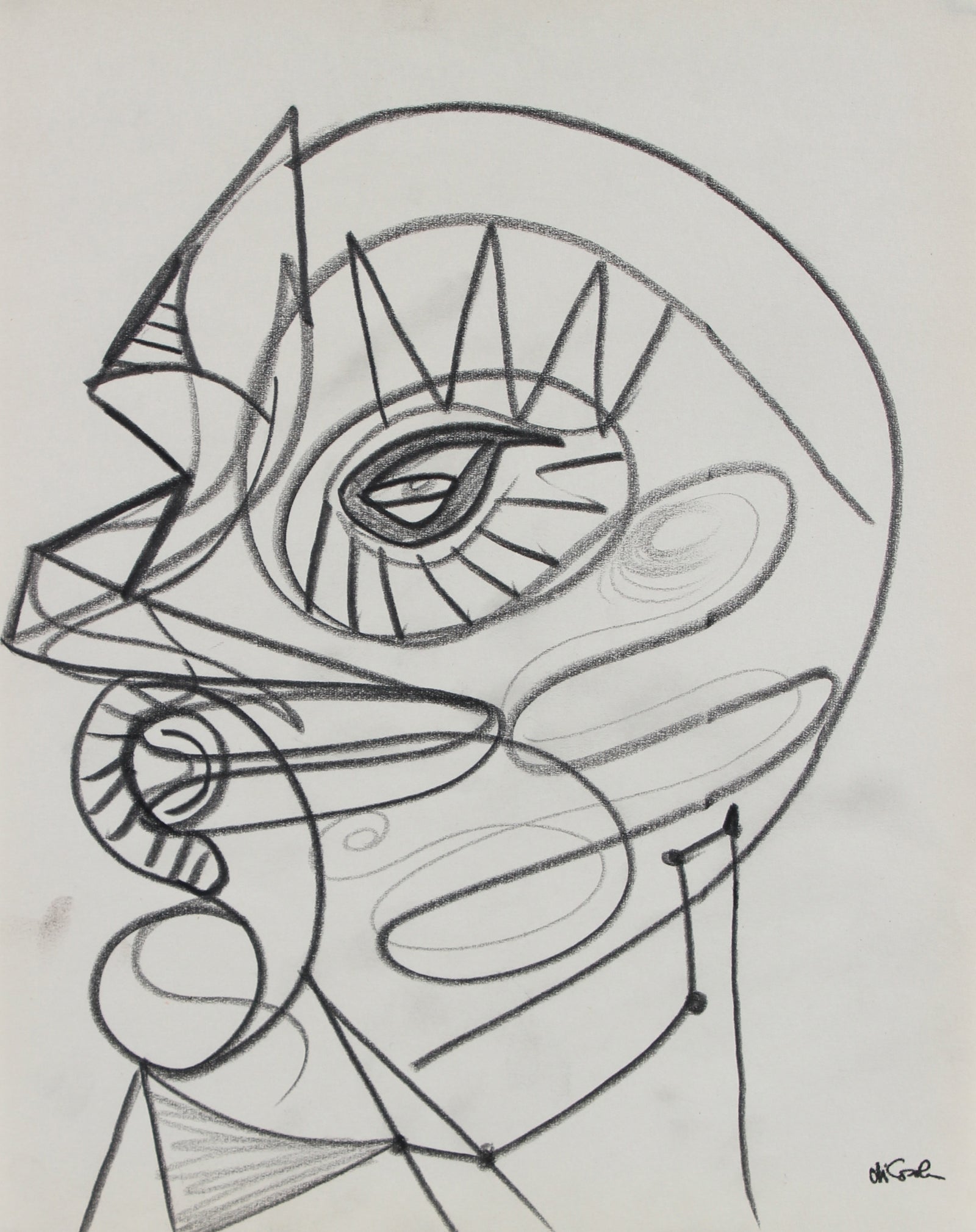 Surrealist Deconstructed Face <br> Late 20th Century Graphite <br><br>#98843