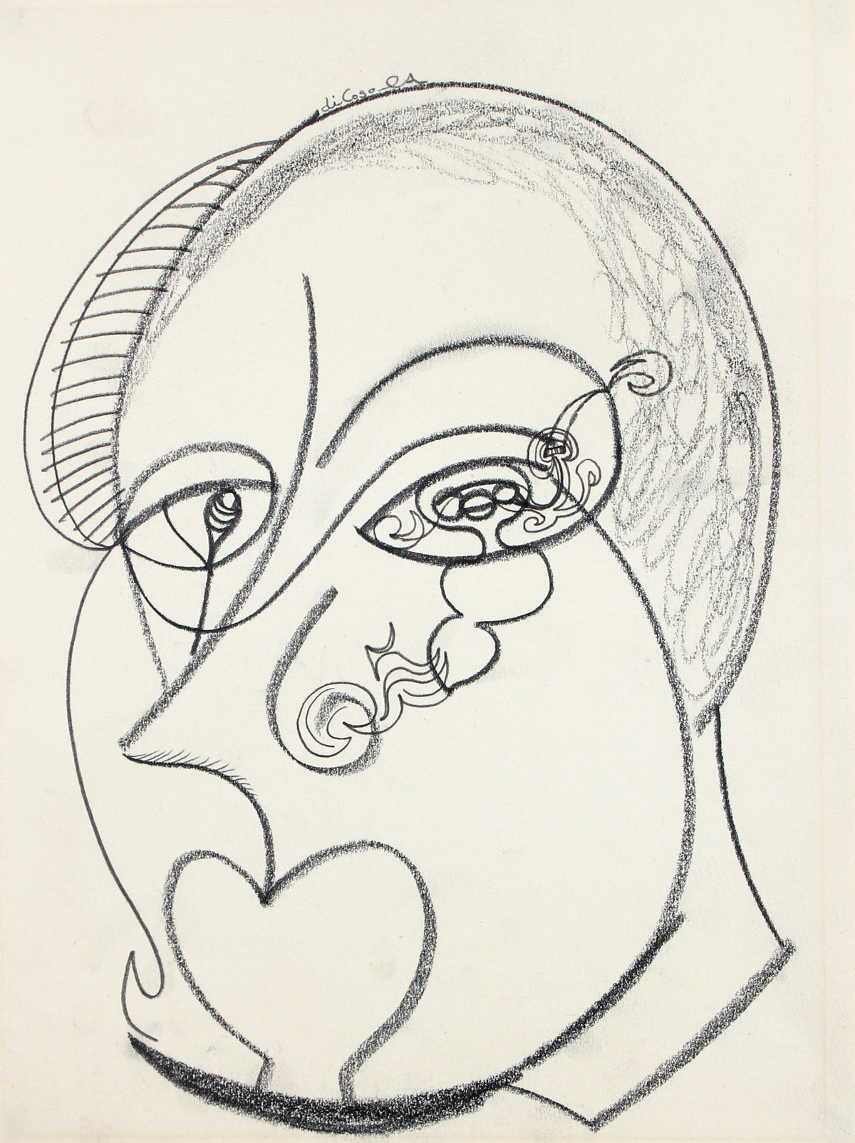 Surrealist Abstracted Face &lt;br&gt; Late 20th Century Graphite &lt;br&gt;&lt;br&gt;#98848