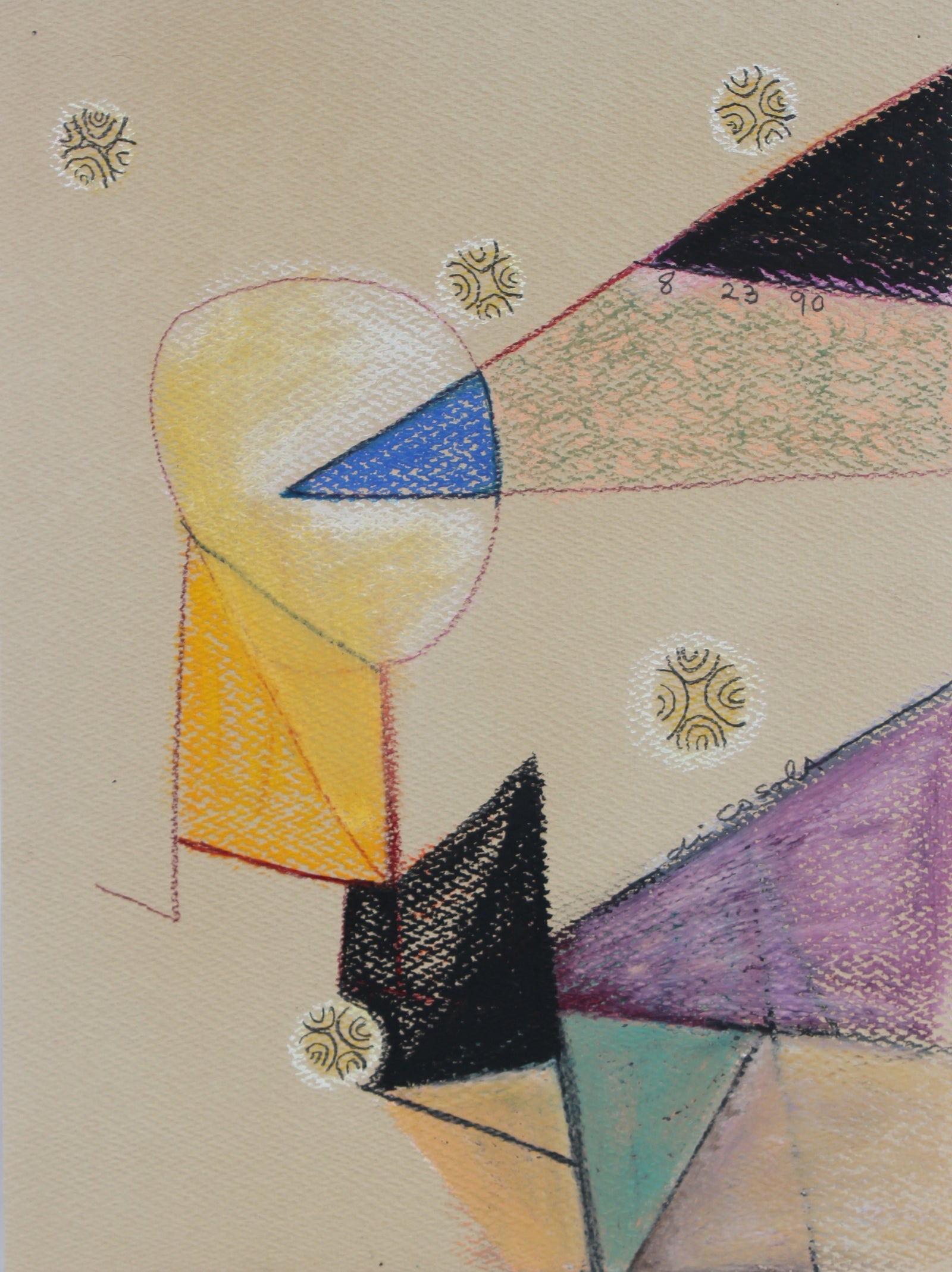 Colorful Geometric Abstract <br>1990 Graphite & Pastel <br><br>#98861