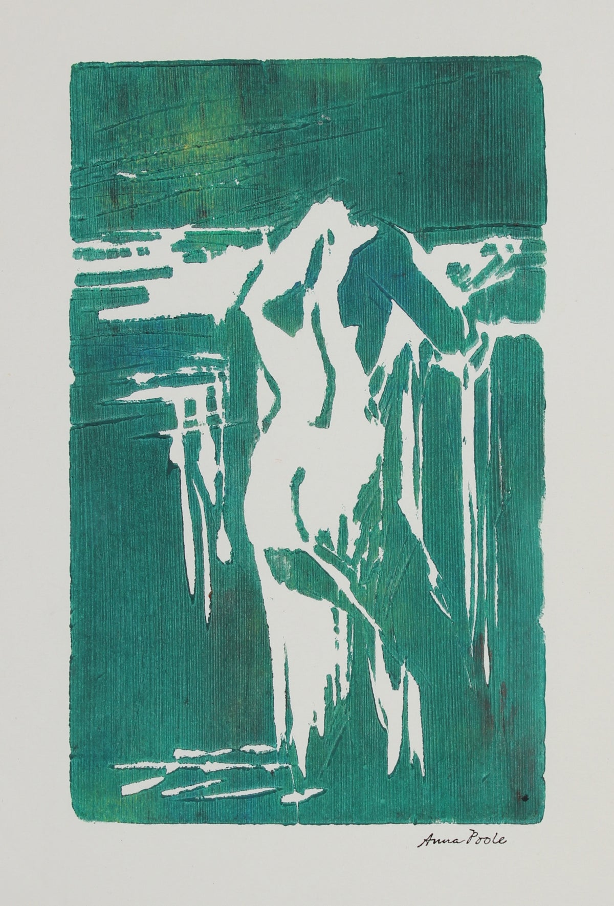 Abstract Green Figurative Print &lt;br&gt;20th Century Woodblock&lt;br&gt;&lt;br&gt;#99133