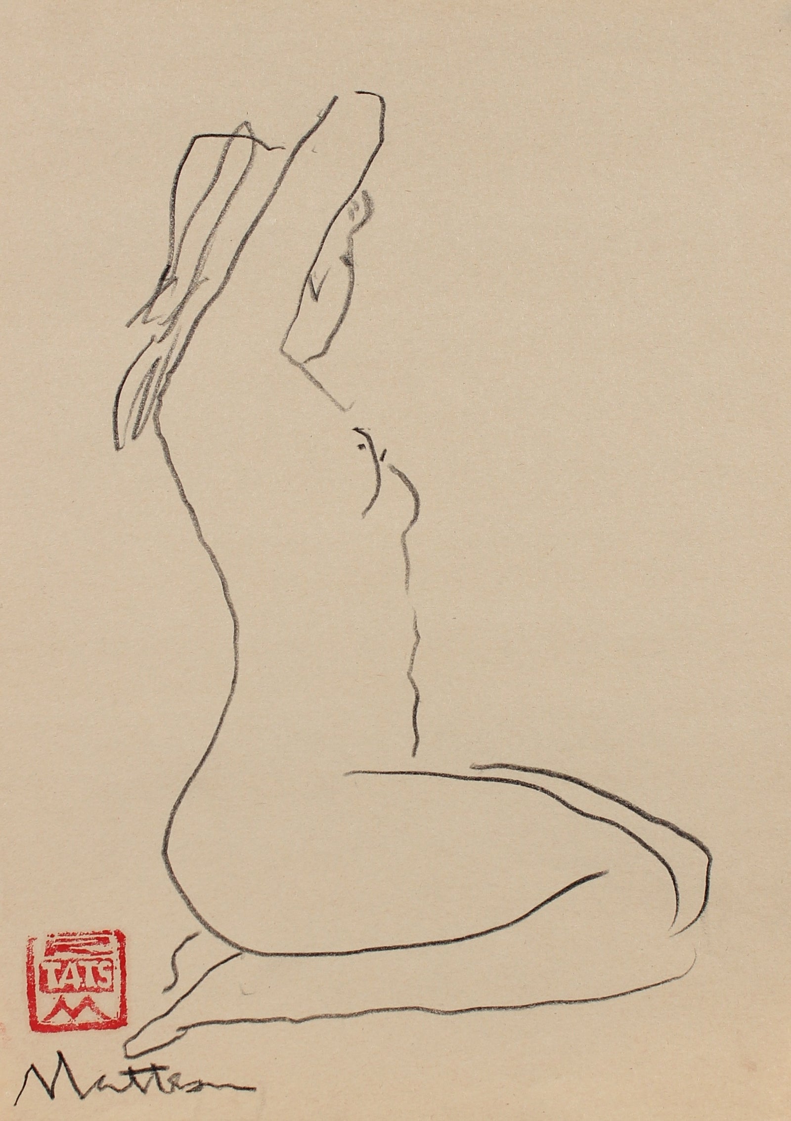 Kneeling Female Nude <br>20th Century Graphite <br><br>#99723