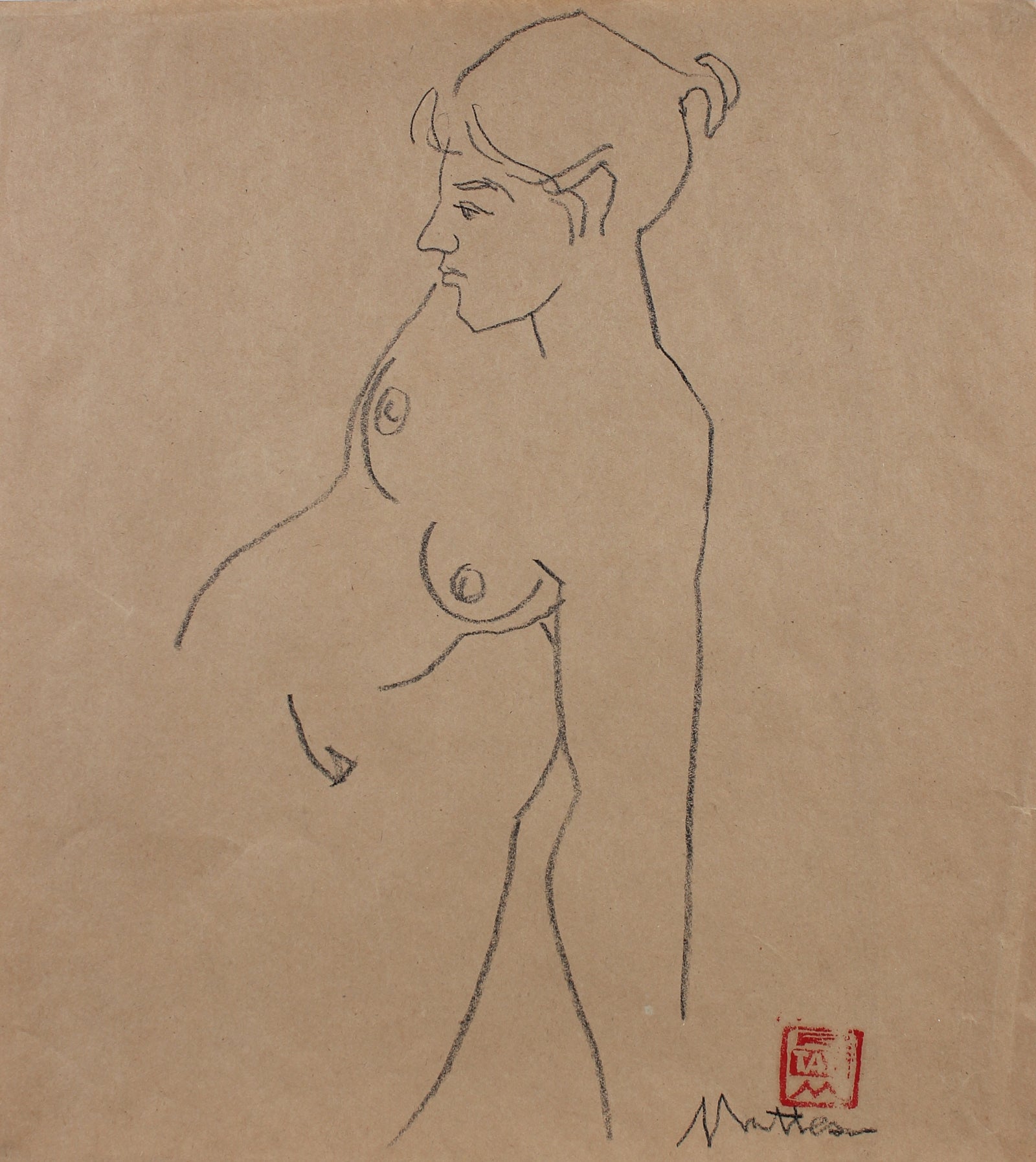 Minimalist Nude Figure Drawing<br>20th Century Charcoal <br><br>#99738