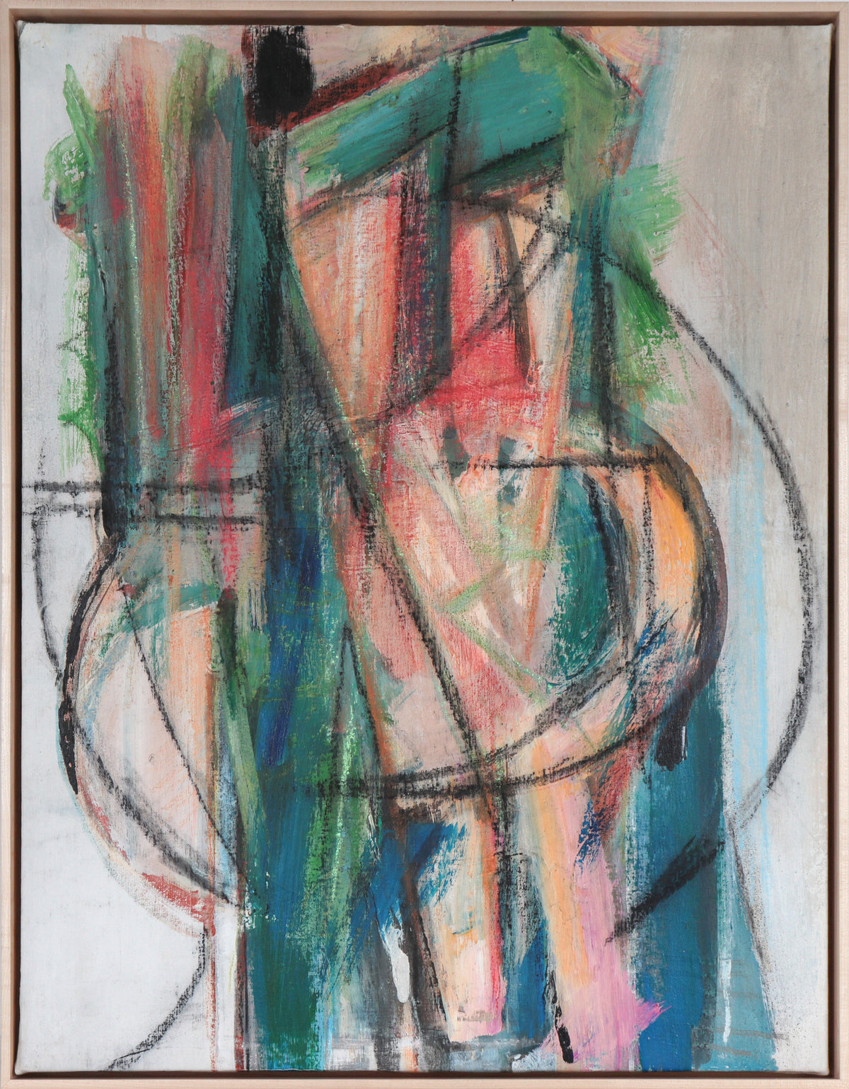 Colorful Gestural Abstract &lt;br&gt;Mid Century Oil &amp; Charcoal &lt;br&gt;&lt;br&gt;#A4368