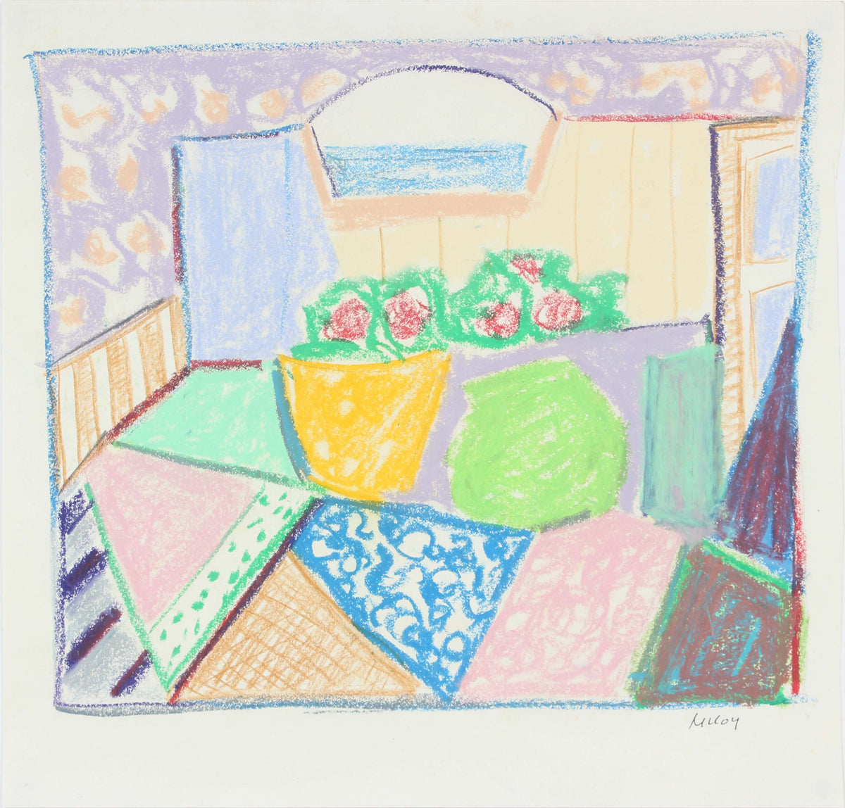 Playful Abstracted Still Life <br>Mid 20th Century Pastel <br><br>#D1286