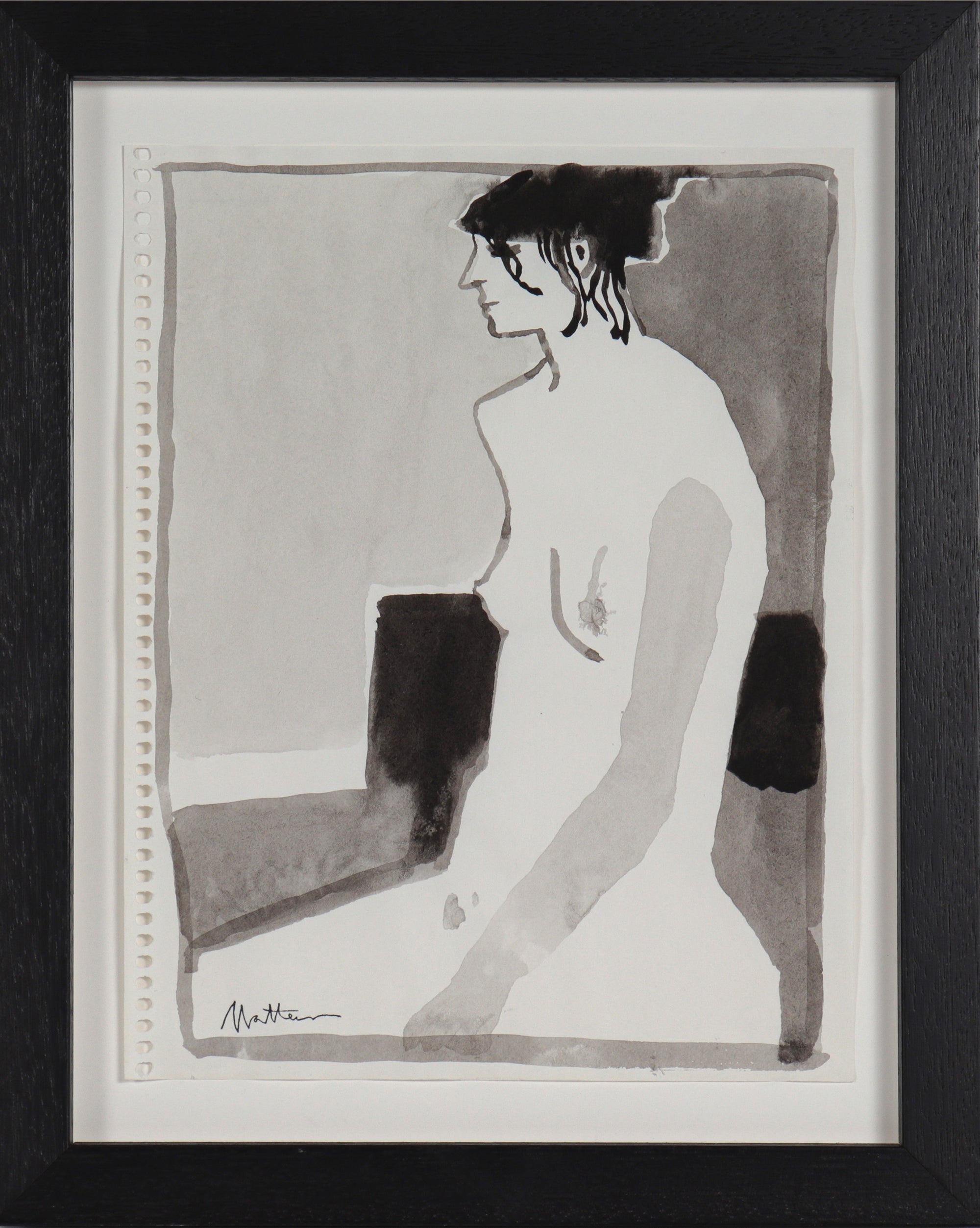 Monochromatic Seated Nude<br>1995 Ink Wash<br><br>#B0638