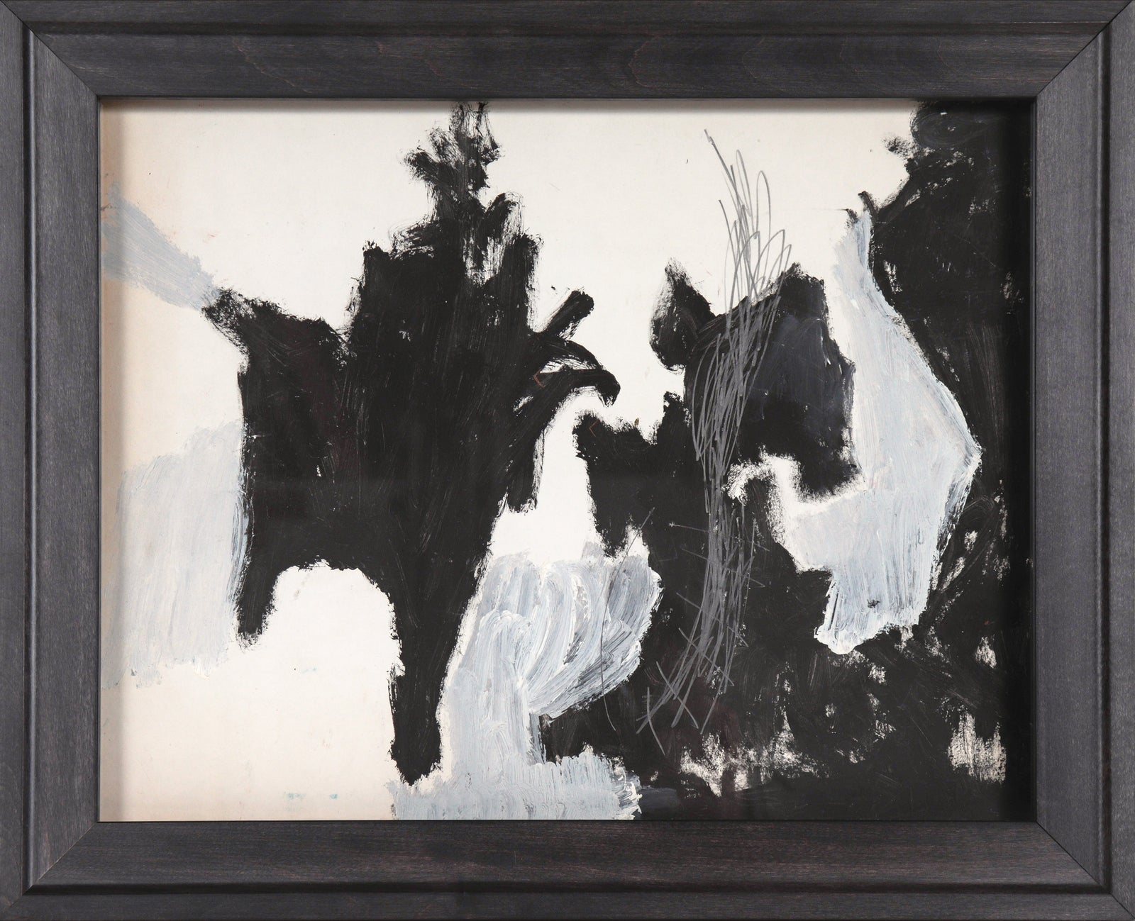 Gestural Monochrome Abstract <br>1940-50s Oil & Graphite <br><br>#B2785