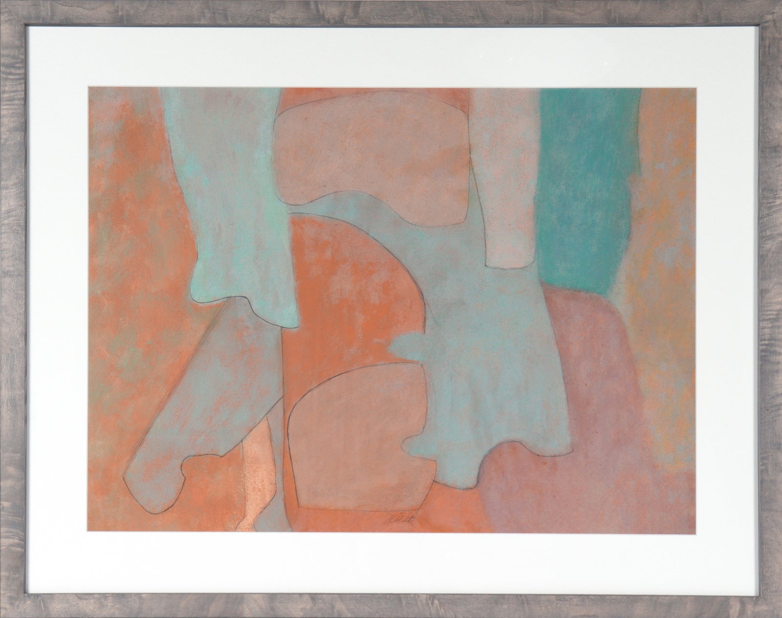 Warm-Toned Abstract Forms <br>Mid Century Oil on Paper <br><br>#C3694