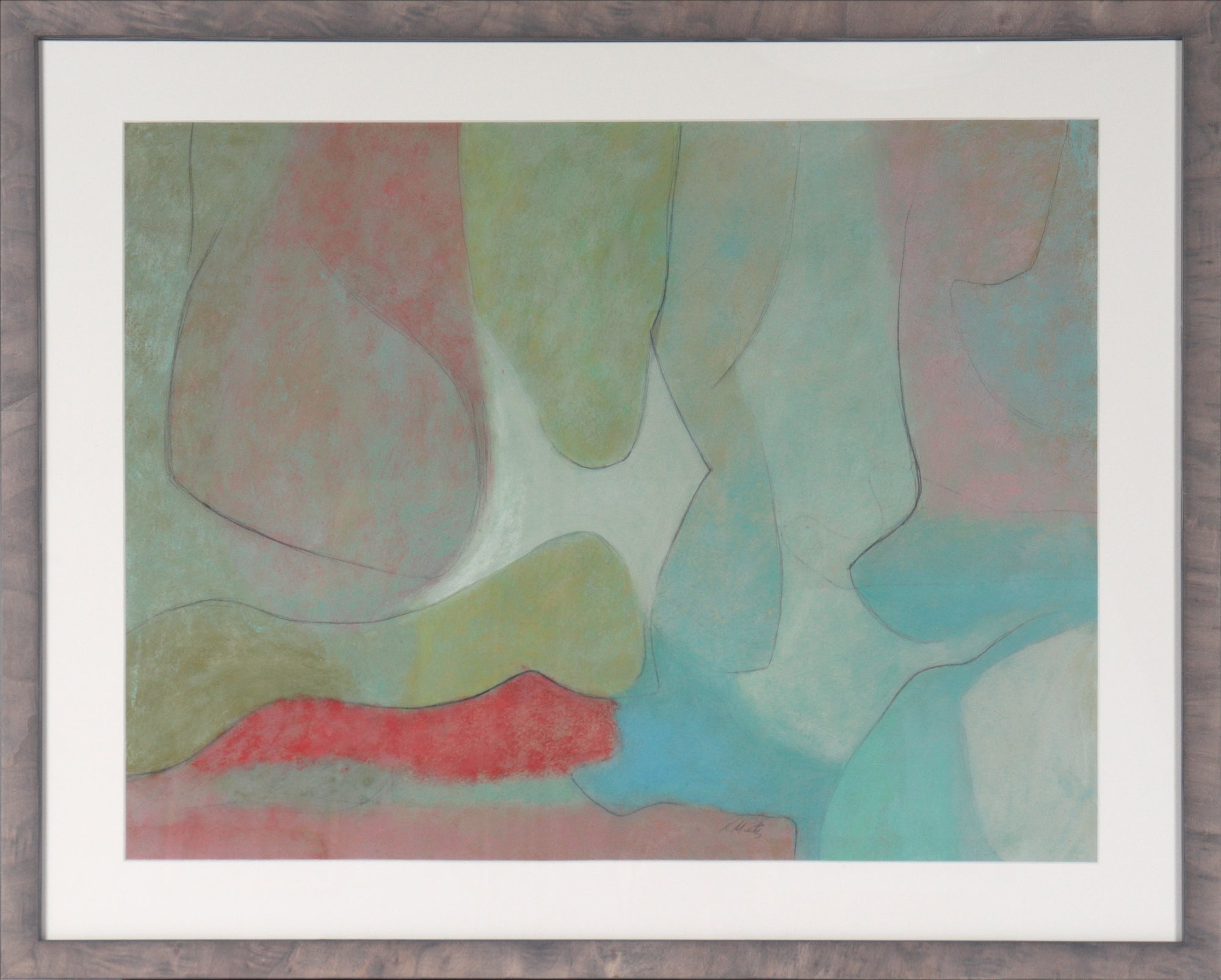 Moody Abstracted Forms <br>Mid Century Oil on Paper <br><br>#C3696