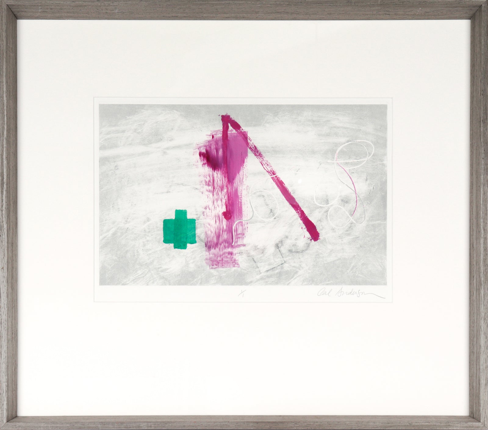 Abstract with Green Plus <br>20th Century Monoprint <br><br>#C3788