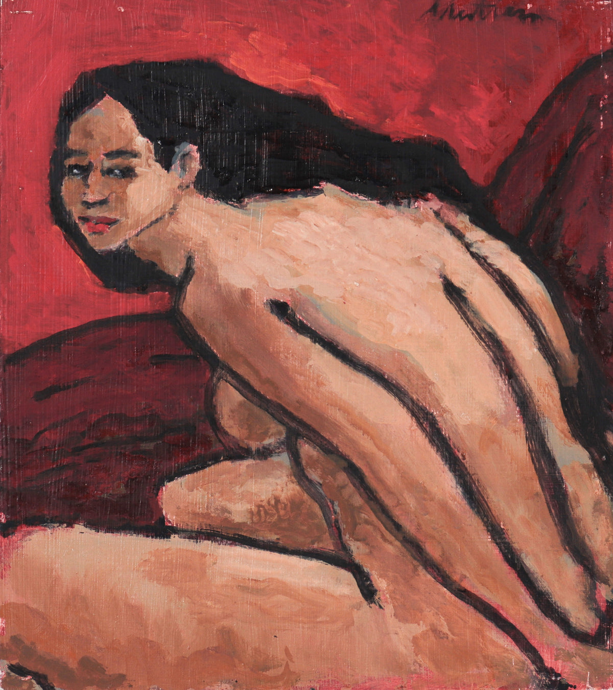 Gazing Seated Nude&lt;br&gt;Late 20th Century Oil&lt;br&gt;&lt;br&gt;#C3873