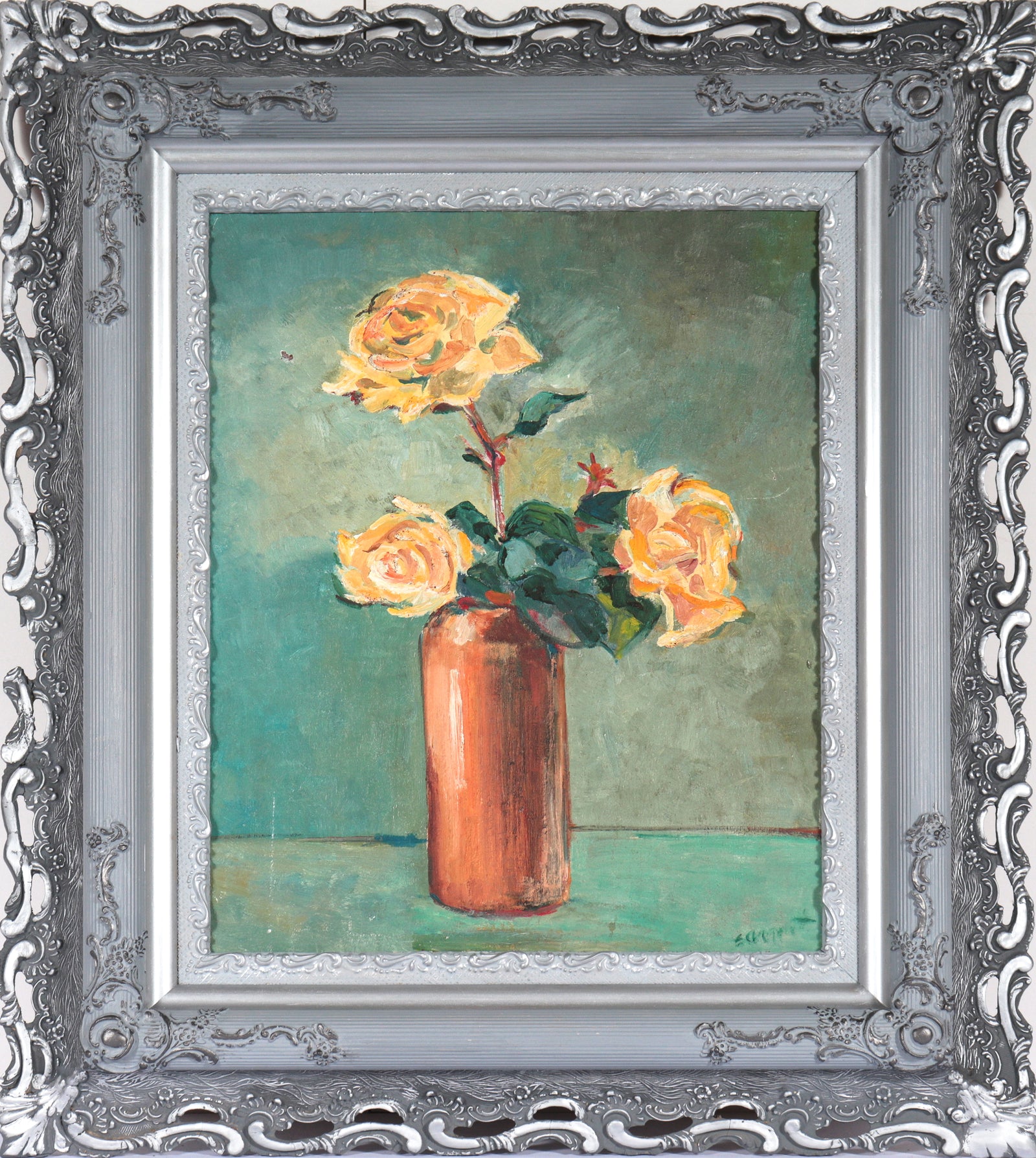 Bold Still-Life with Roses<br>20th Century Oil<br><br>#C3890